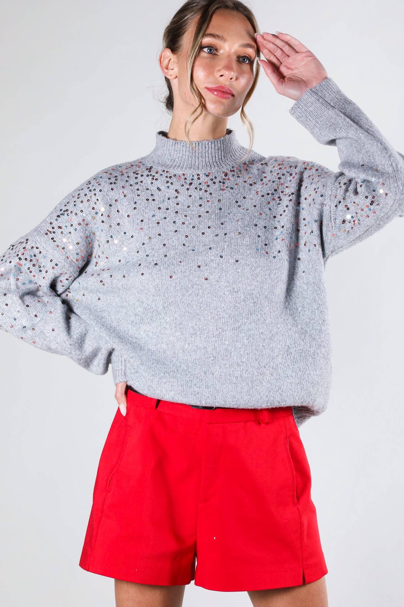 Vine&Love: Sequin detail grey sweater top