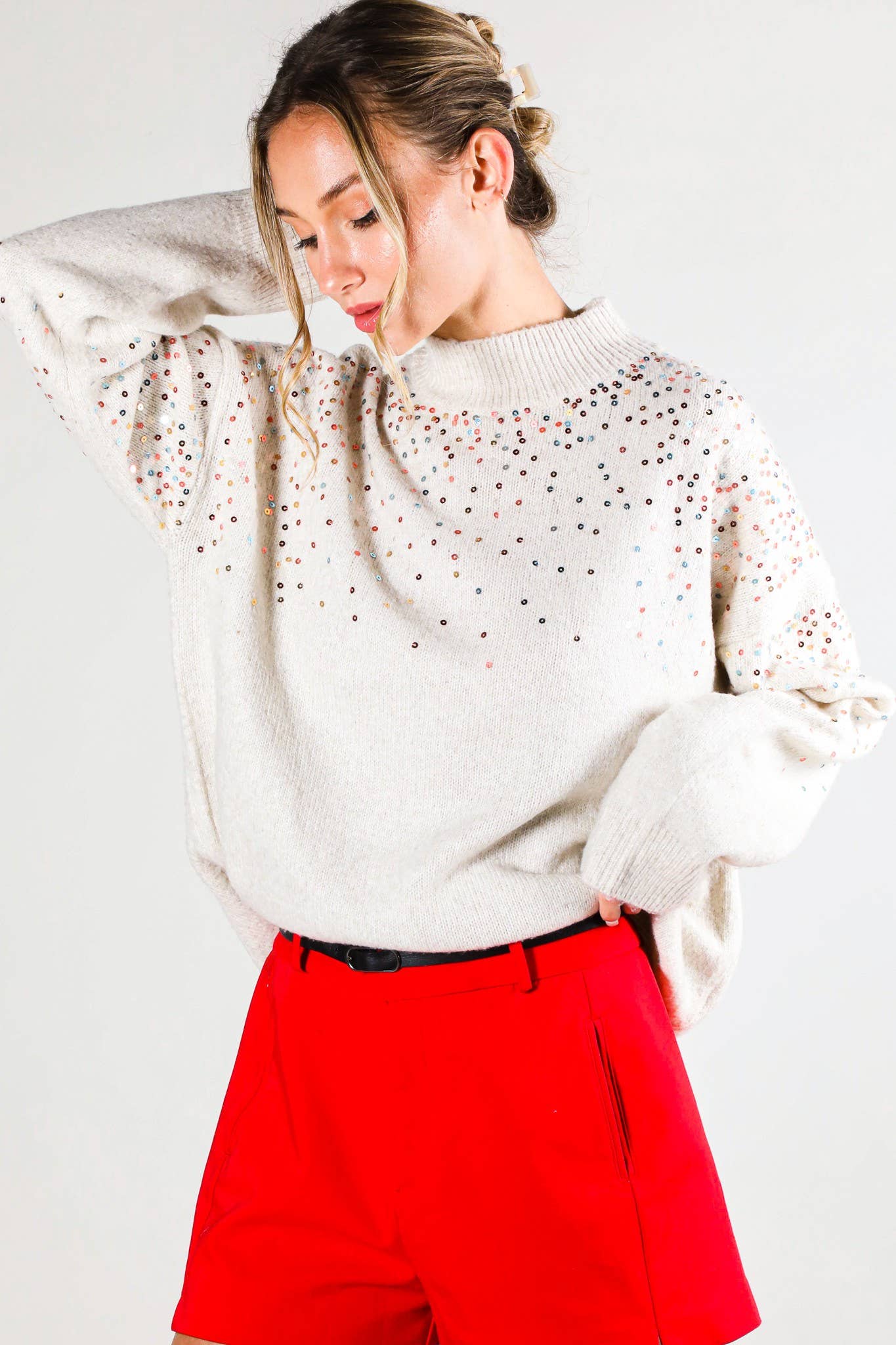 Vine&Love: Sequin detail grey sweater top