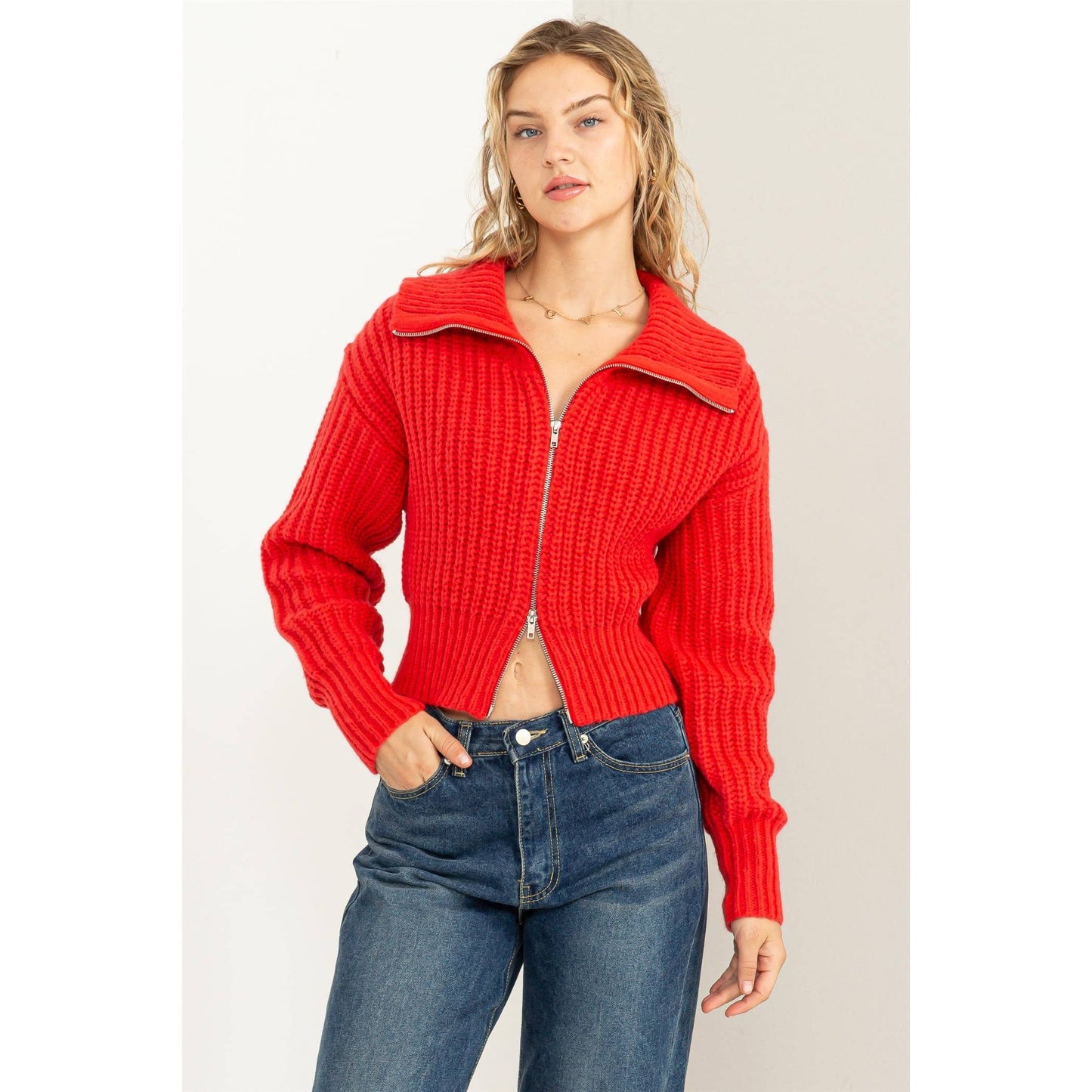 SUGAR CRUSH COLLARED DOUBLE ZIP CARDIGAN: GRAY GREEN