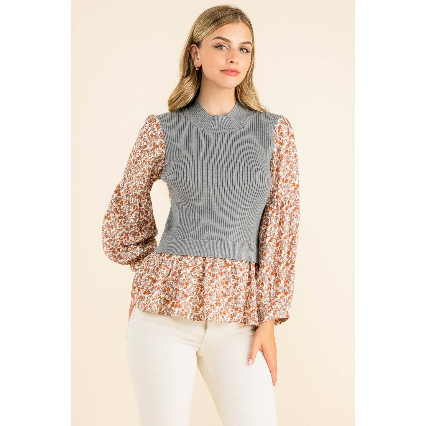 THML - Mixed Meedia Peplum Top