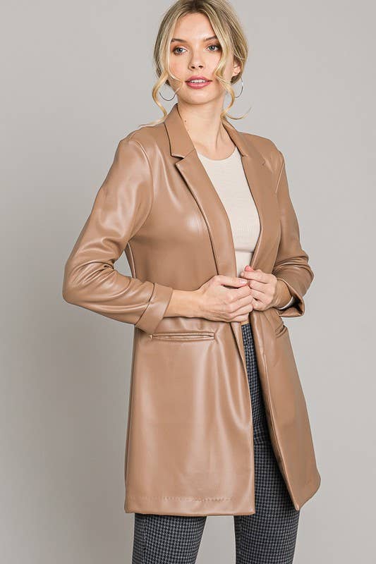 Lemon Tree: Black Pleather Oversized Blazer Jacket