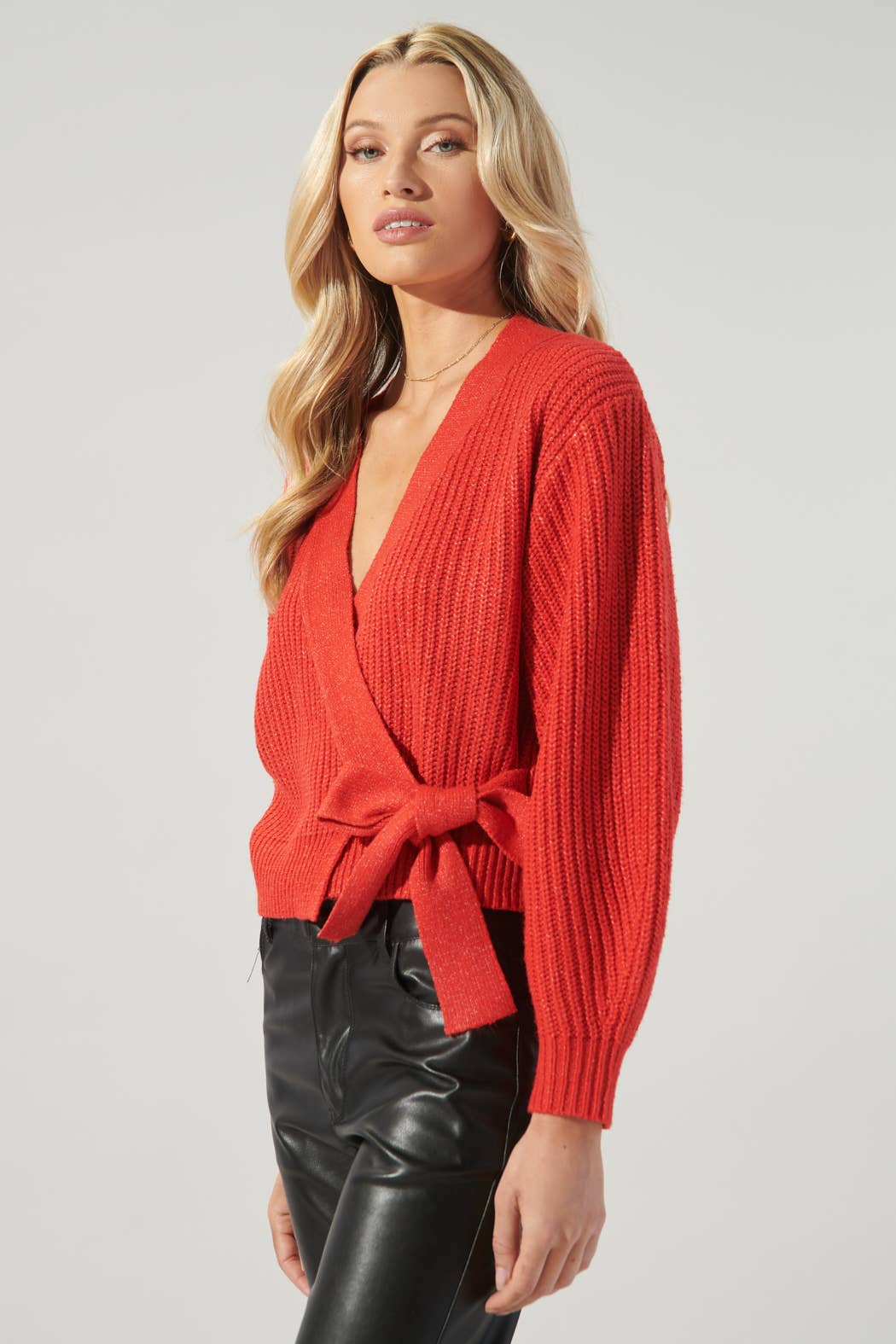 Carsyn Cropped Wrap Sweater Top: Red