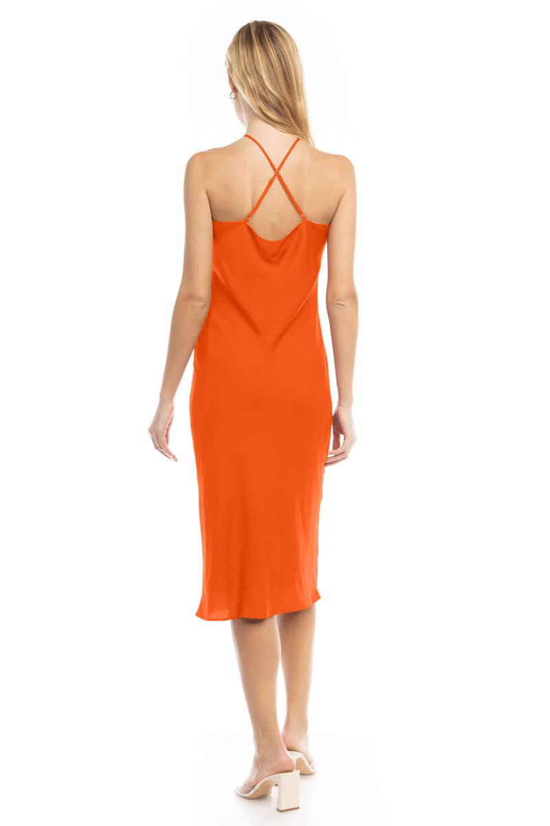 Naked Zebra Satin Halter Neck Midi Dress MIDNIGHT