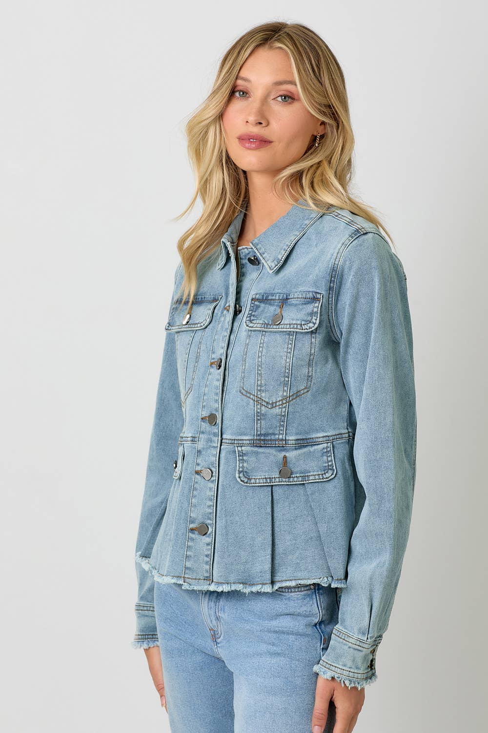 Mystree - Washed Denim Peplum Jacket