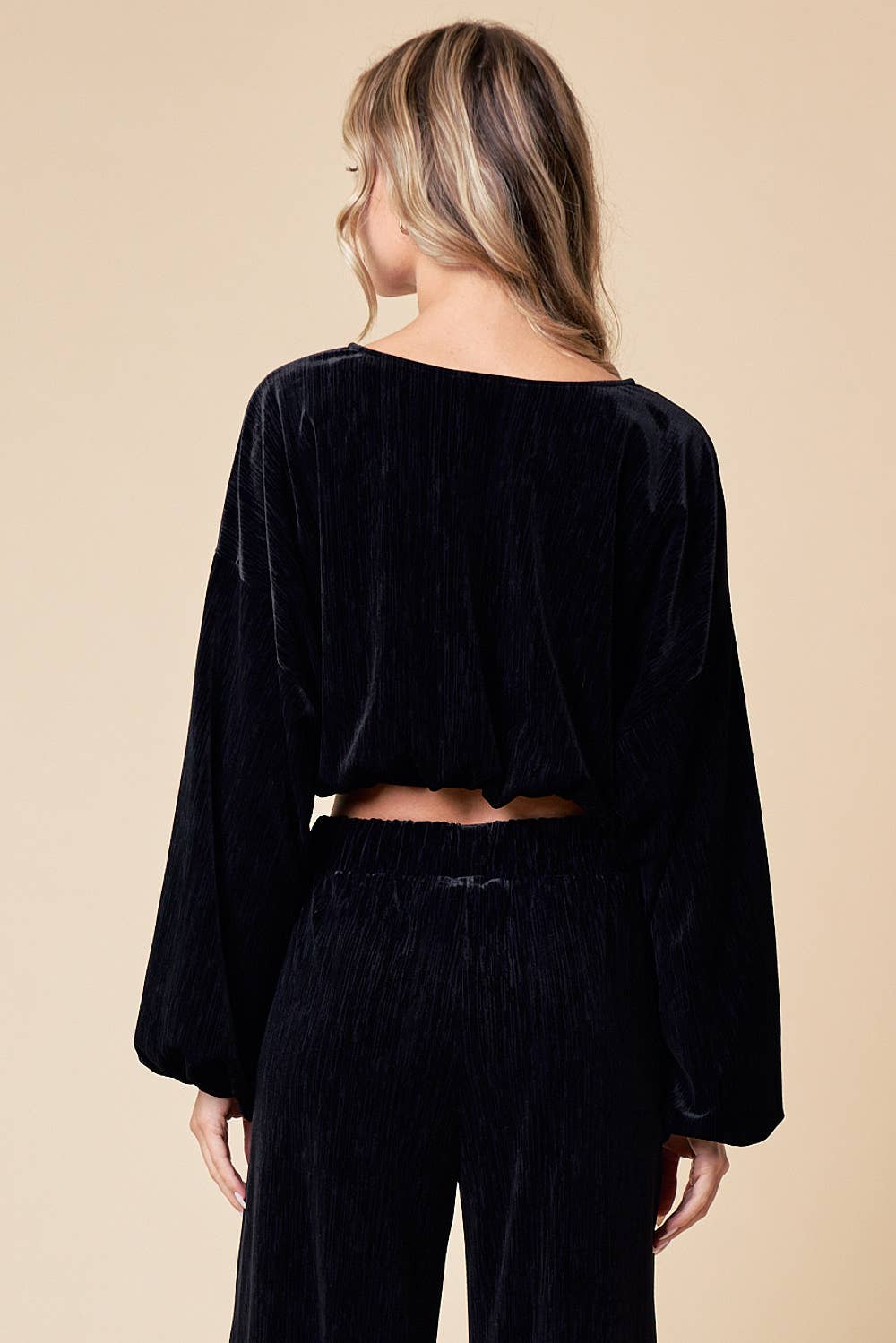 Saints & Hearts: BLACK HOLIDAY LONG SLEEVE VELVET CROP TOP