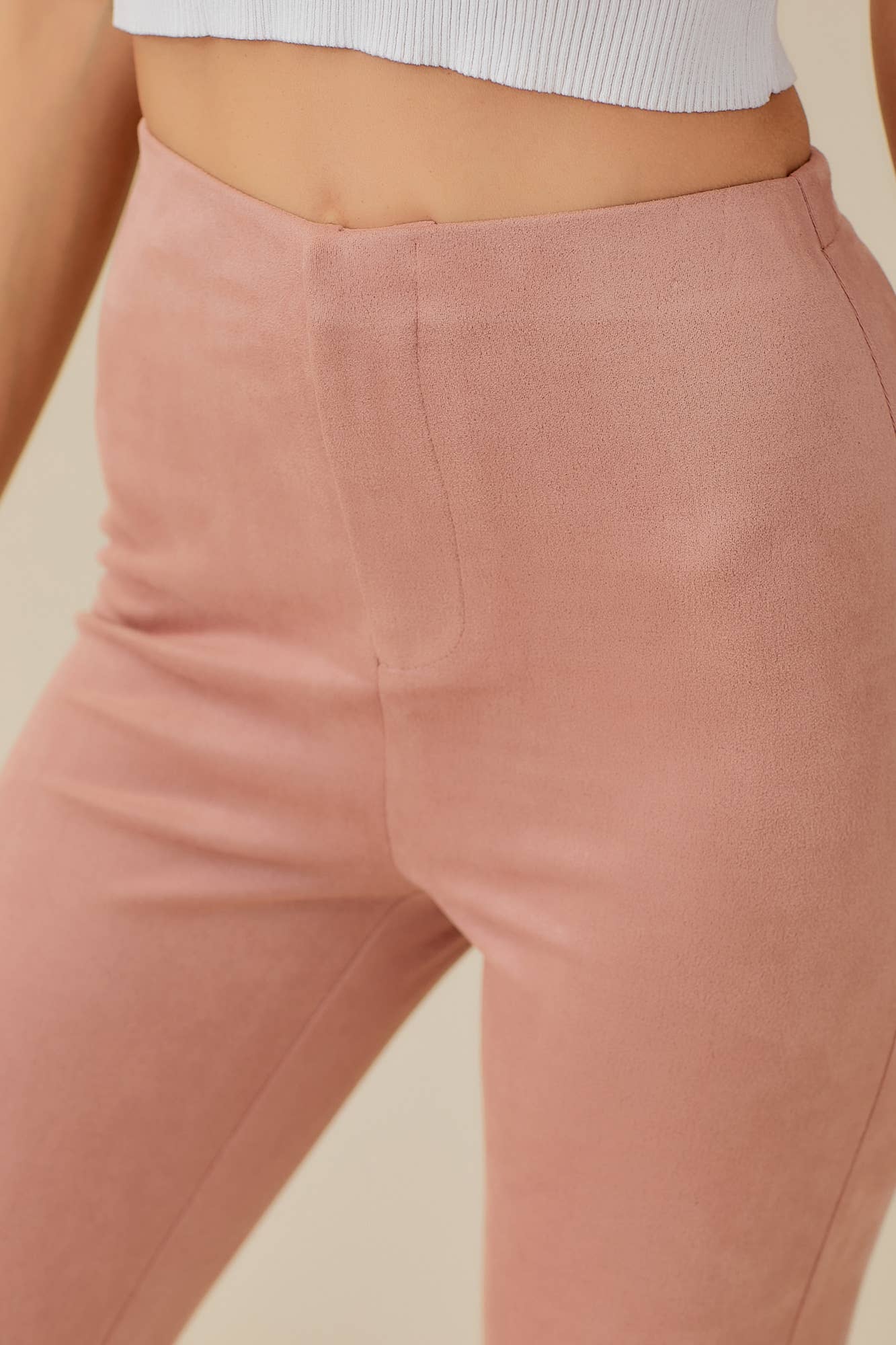 ELASTIC HIGH WAIST SUEDE PANTS: CHOCO BROWN