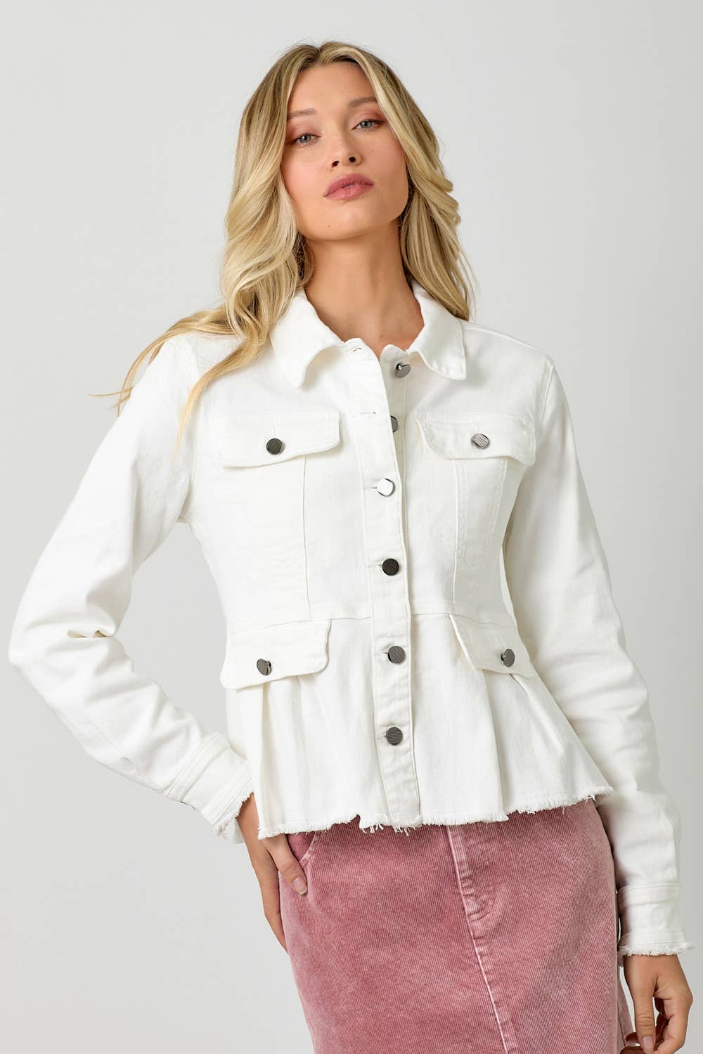 Mystree - Washed Denim Peplum Jacket
