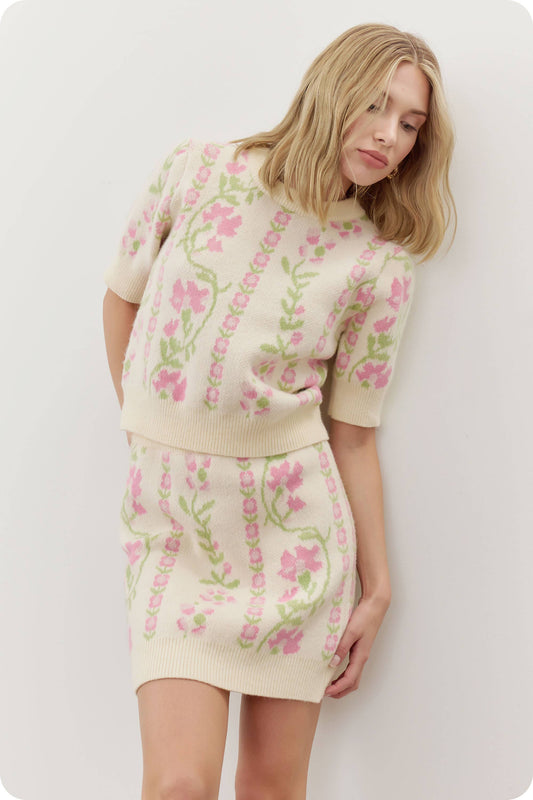 Strut & Bolt - Floral Intarsia Sweater Mini Skirt
