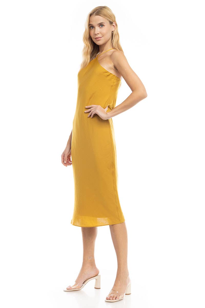 Naked Zebra Satin Halter Neck Midi Dress MIDNIGHT