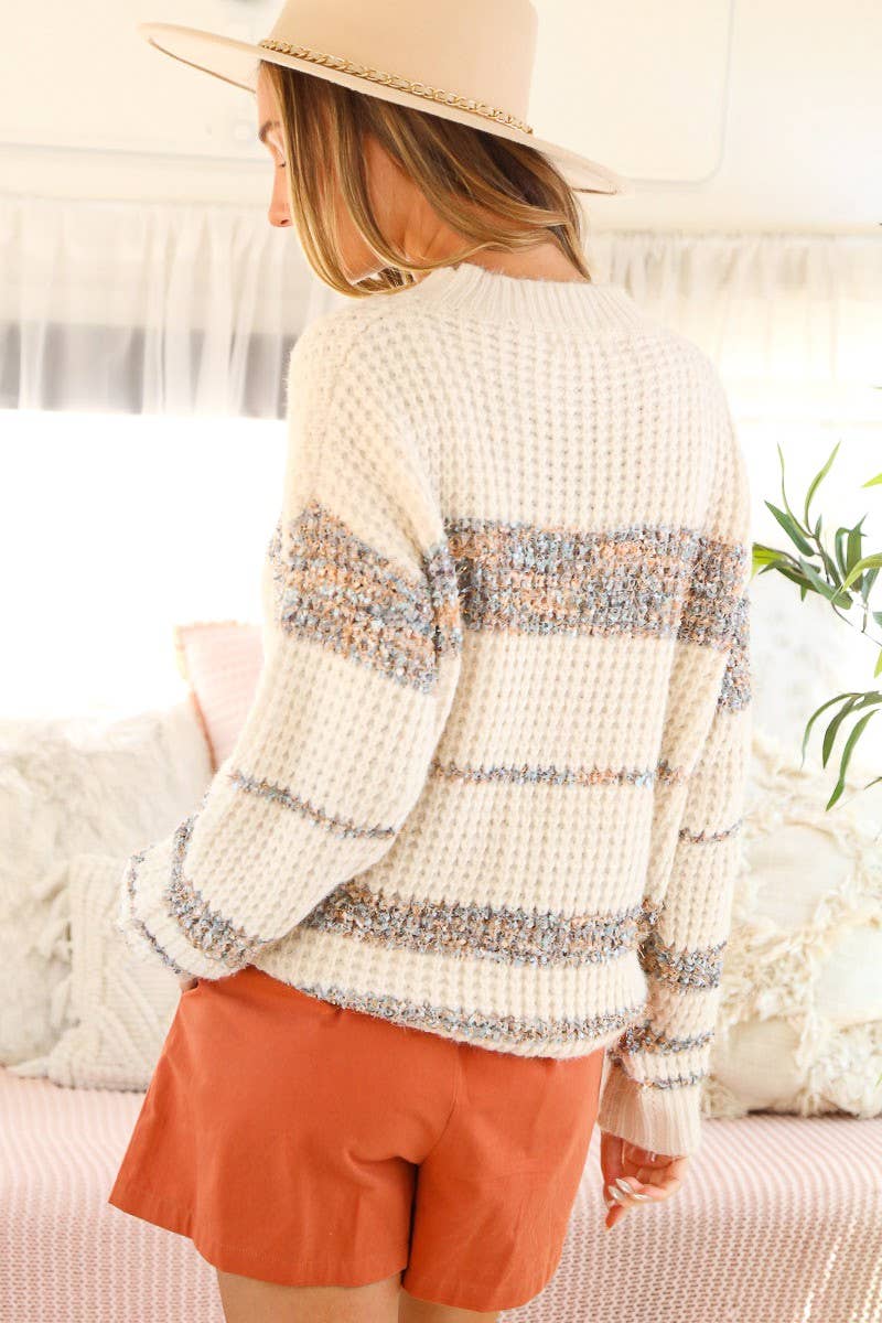 Vine&Love: Tweed Ivory color block sweater top Ivory Combo