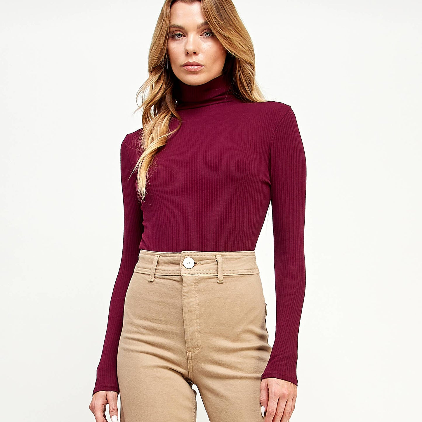 Freezia Grey -MULTI-RIBBED TURTLENECK MOCK NECK BODYSUIT