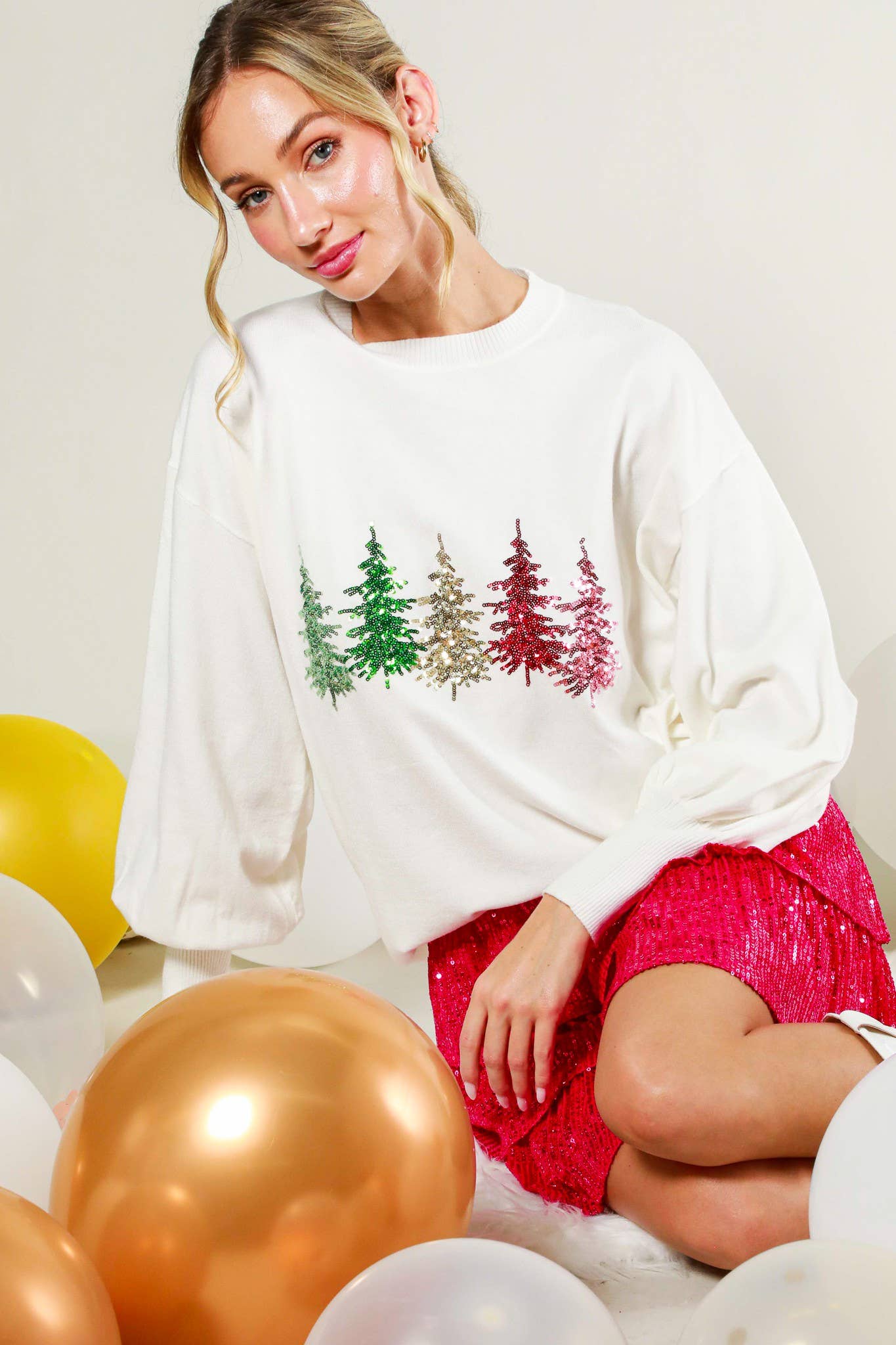 Vine&Love Tree sequin sweater top OFF WHITE