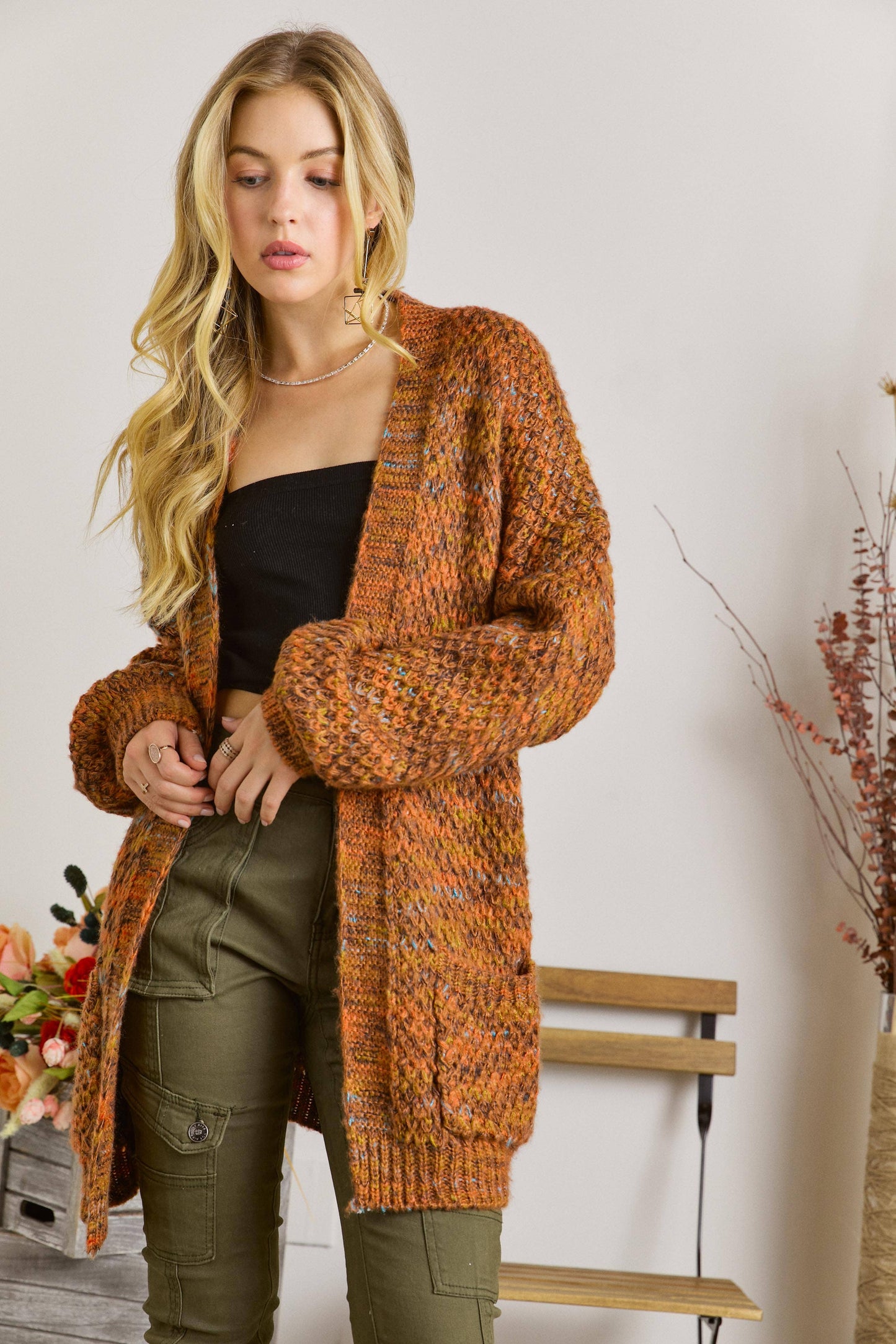 ADORA LA: COMFY KNITTED RUST SWEATER CARDIGAN
