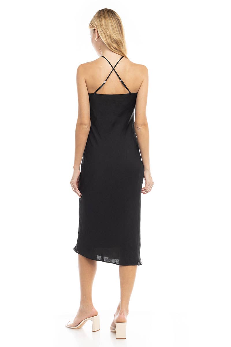Naked Zebra Satin Halter Neck Midi Dress MIDNIGHT
