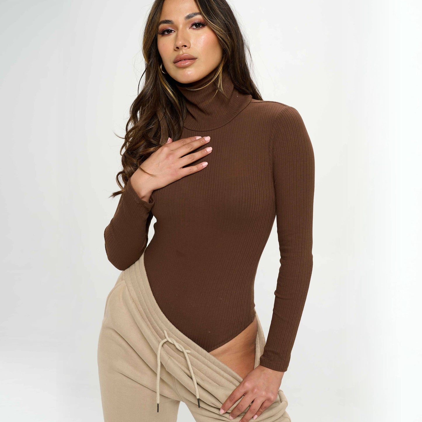 Freezia Grey -MULTI-RIBBED TURTLENECK MOCK NECK BODYSUIT