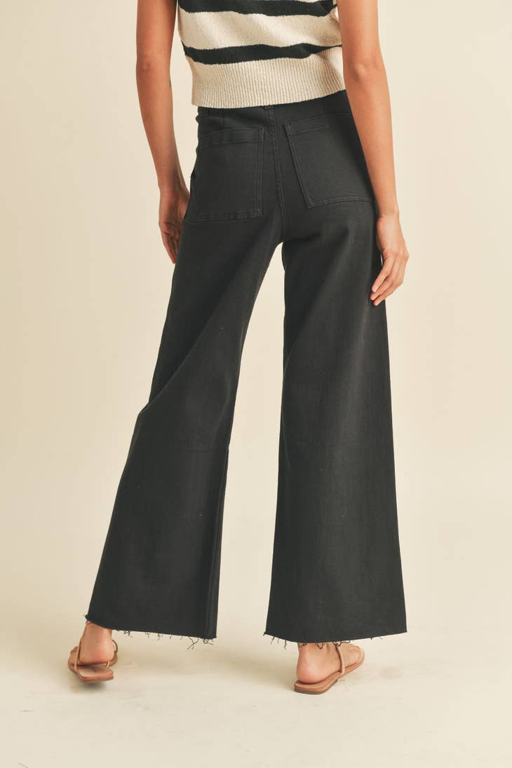 MIOU MUSE -BLACK DYE AND WASH COTTON STRETCH WIDELEG PANTS