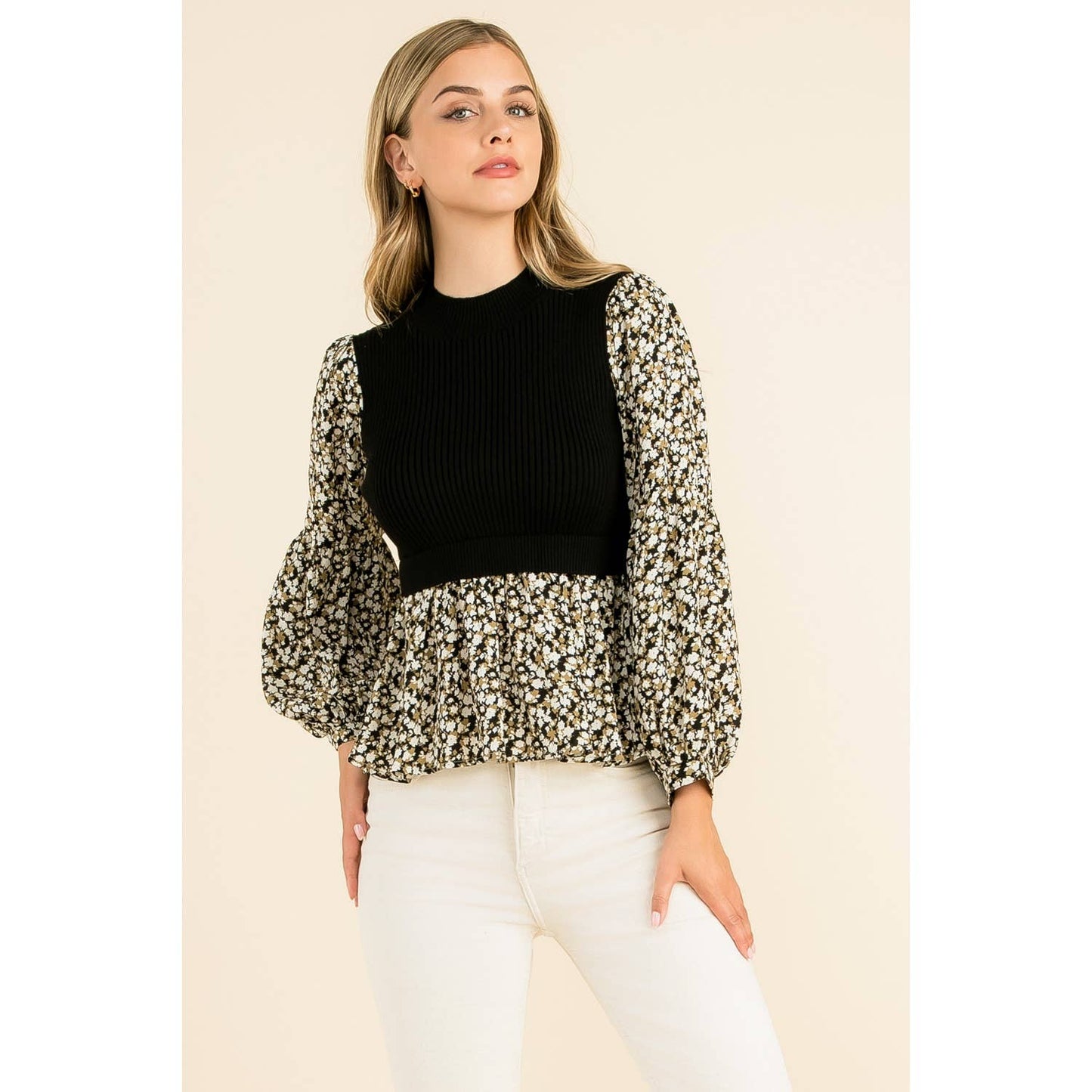 THML - Mixed Meedia Peplum Top