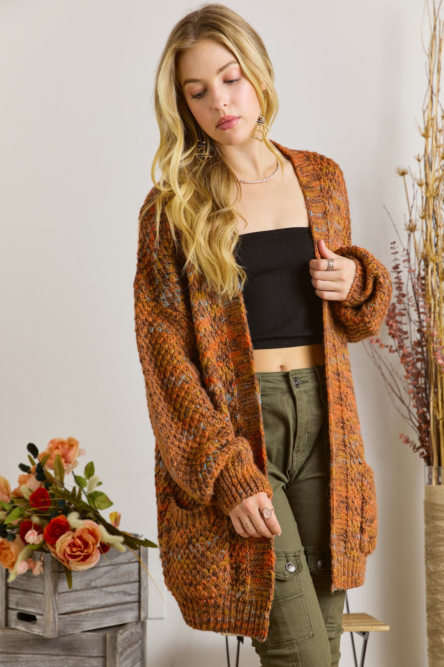 ADORA LA: COMFY KNITTED RUST SWEATER CARDIGAN