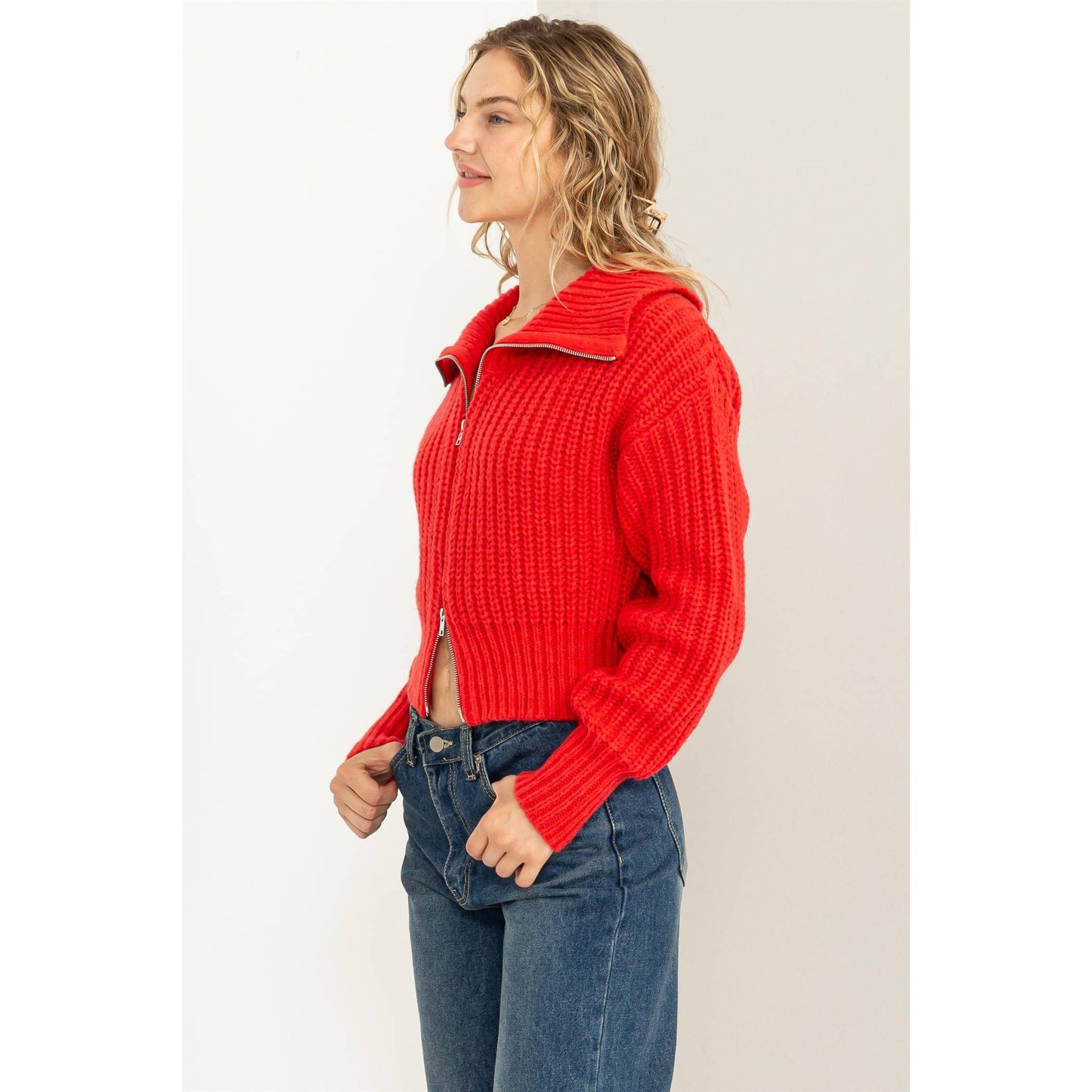 SUGAR CRUSH COLLARED DOUBLE ZIP CARDIGAN: CREAM