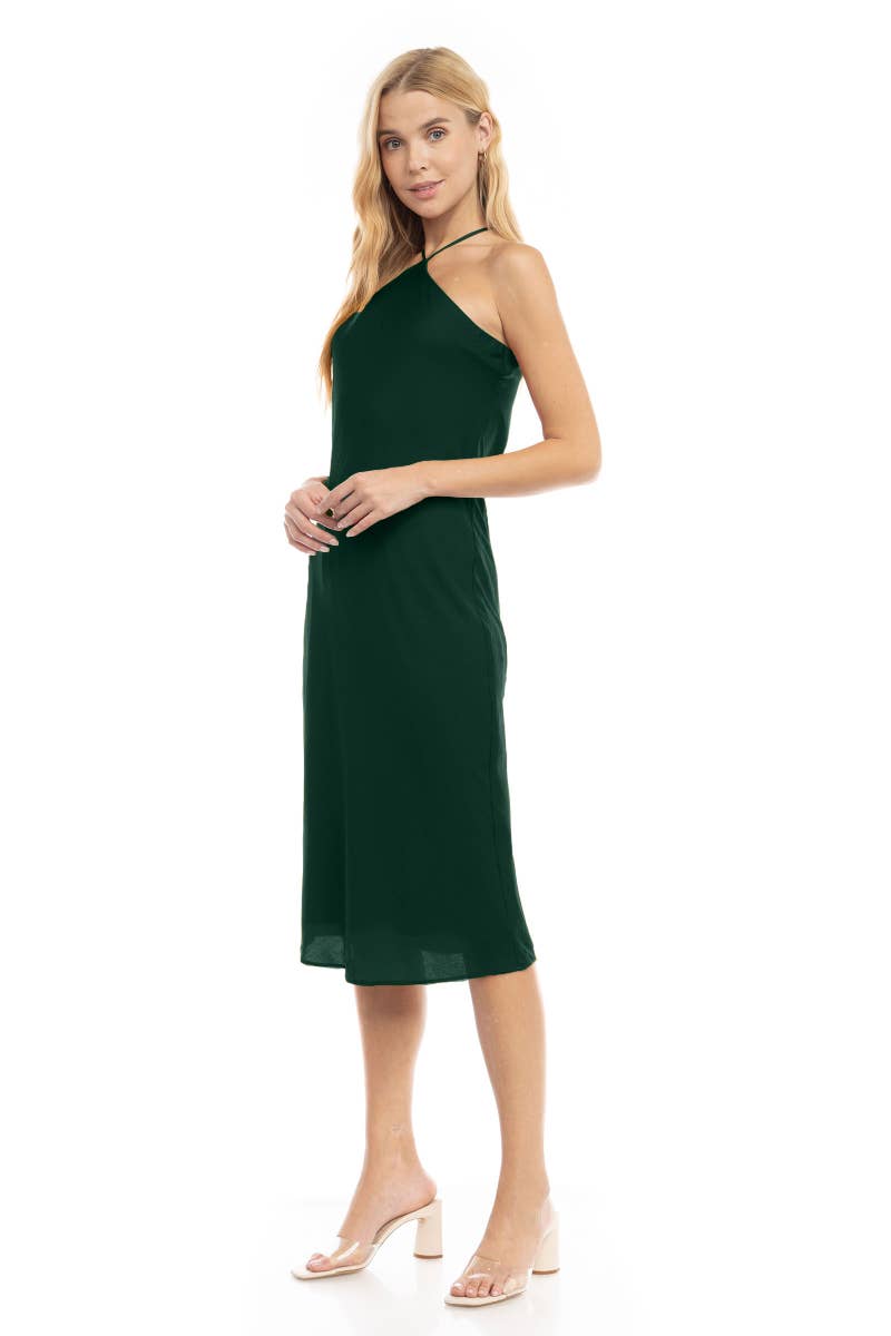 Naked Zebra Satin Halter Neck Midi Dress MIDNIGHT