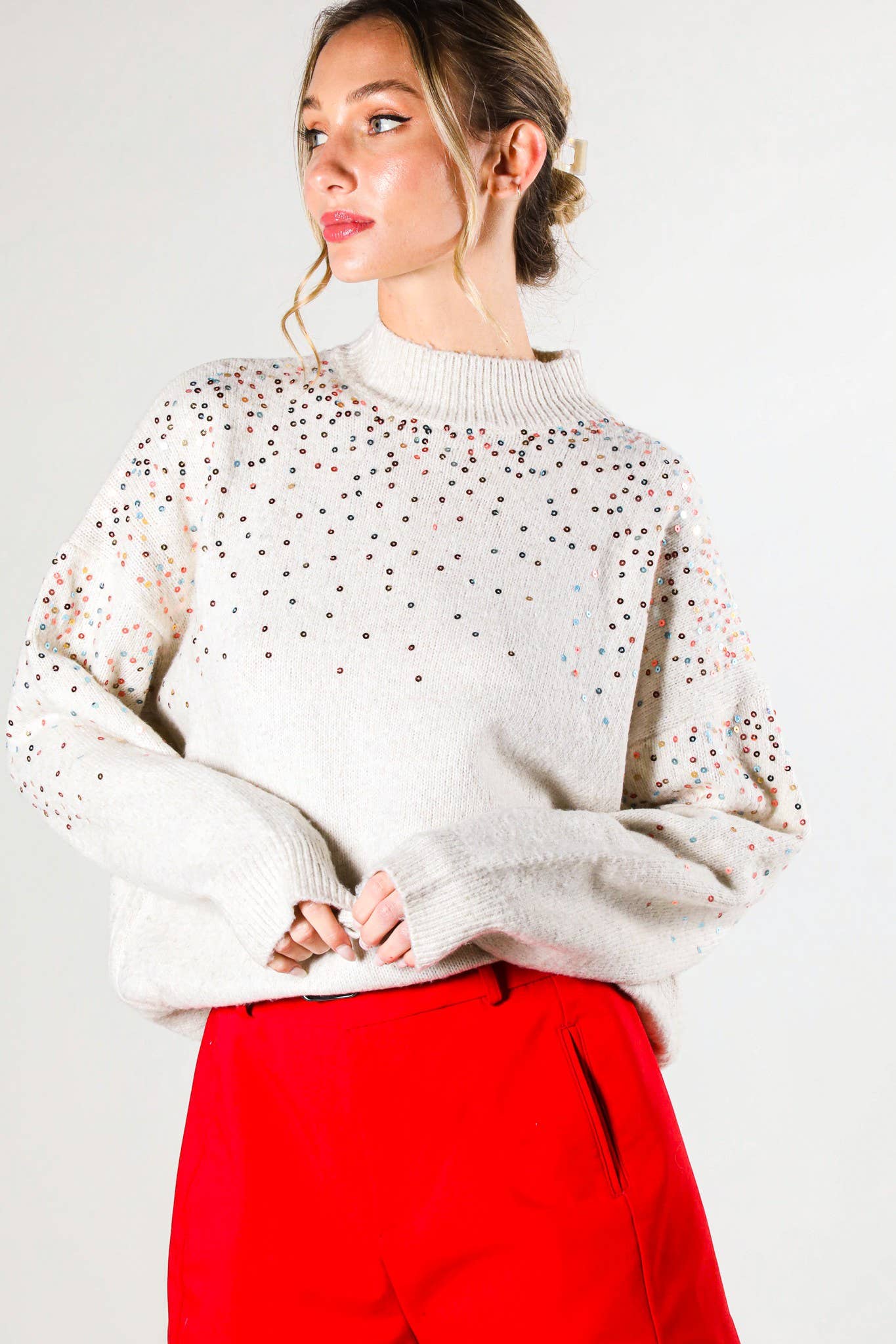 Vine&Love: Sequin detail grey sweater top