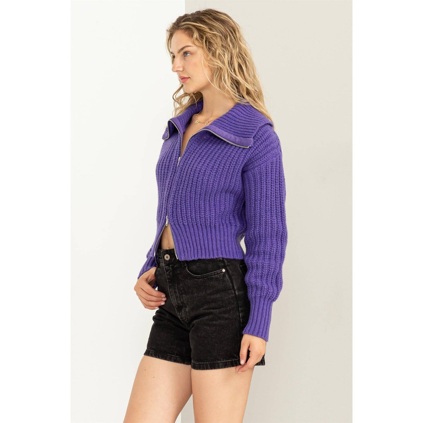 SUGAR CRUSH COLLARED DOUBLE ZIP CARDIGAN: CREAM