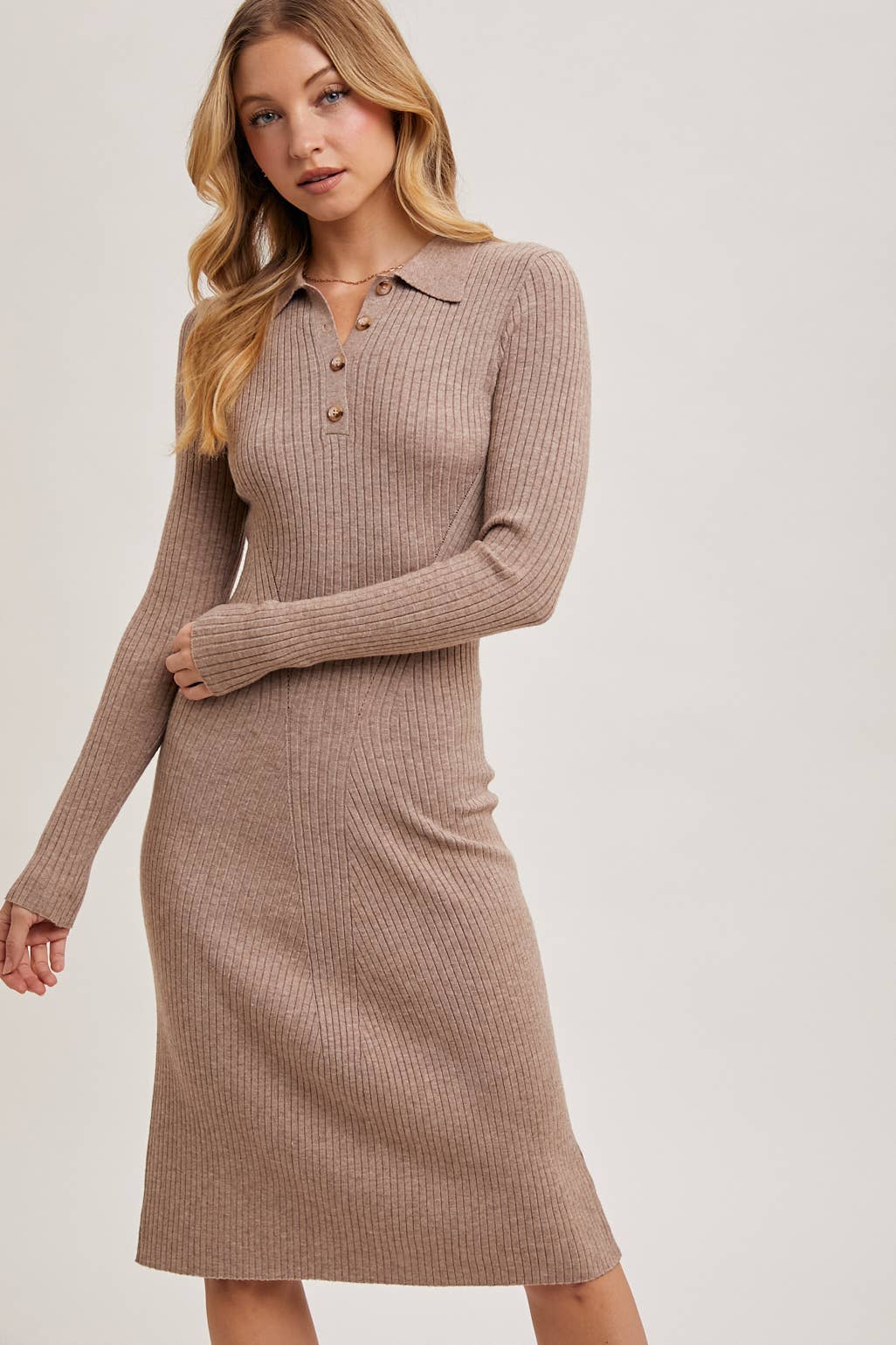 Bluivy - RIBBED KNIT HALF BUTTON SHIRT MIDI DRESS urbancowgirlclothing Bluivy - RIBBED KNIT HALF BUTTON SHIRT MIDI DRESS urbancowgirlclothing