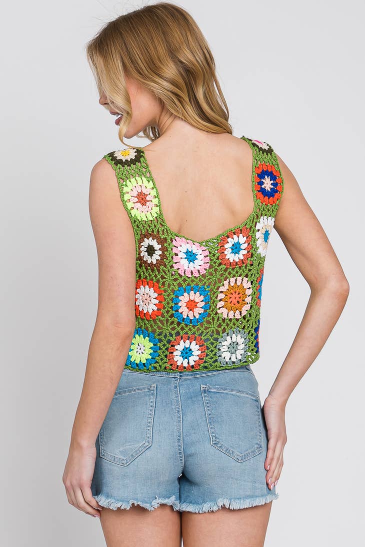 Purple Lava - Green Multi Color Crochet Cover Top