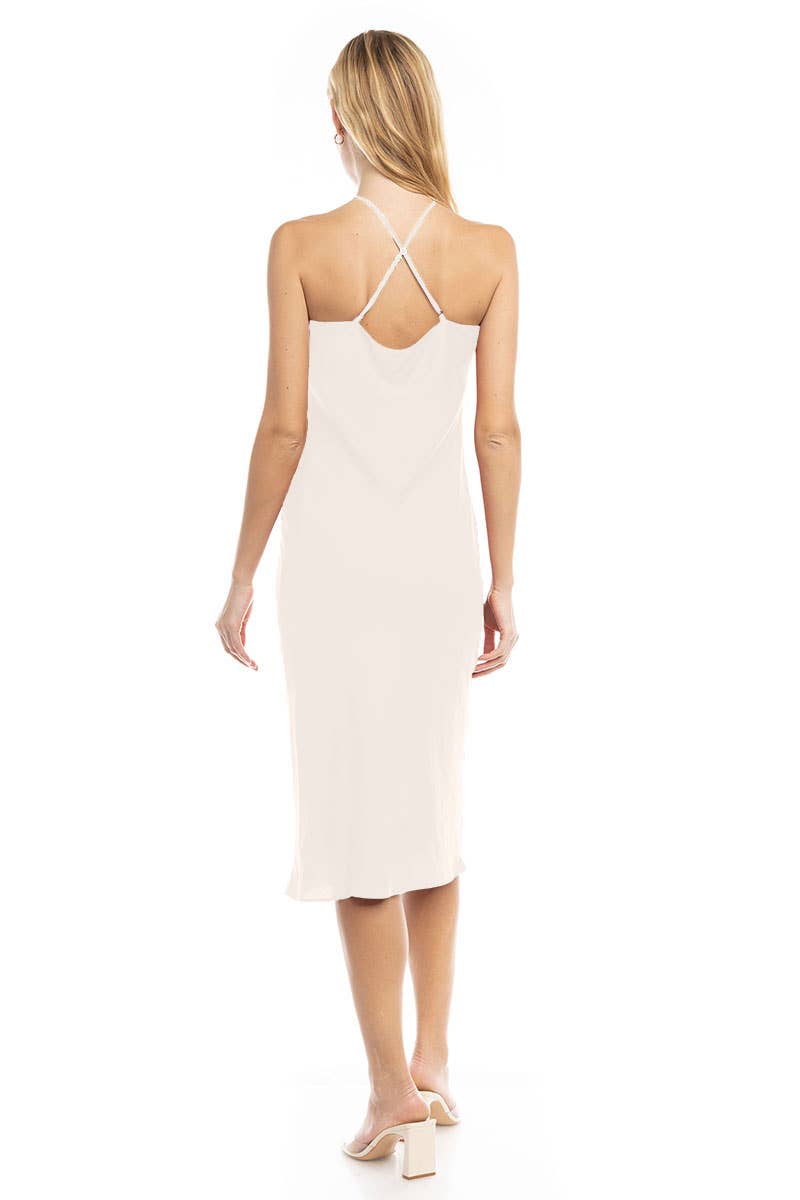 Naked Zebra Satin Halter Neck Midi Dress MIDNIGHT