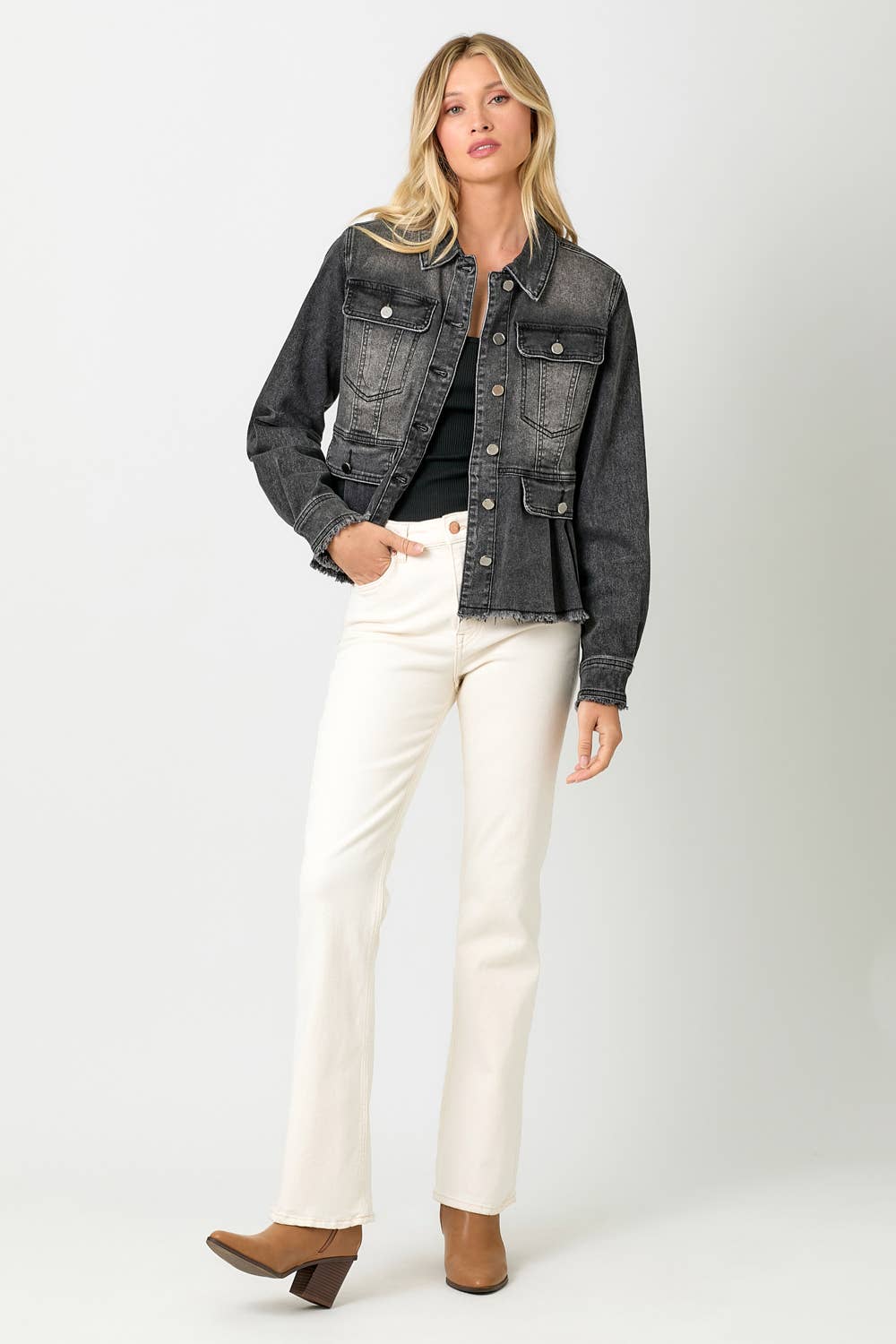 Mystree - Washed Denim Peplum Jacket