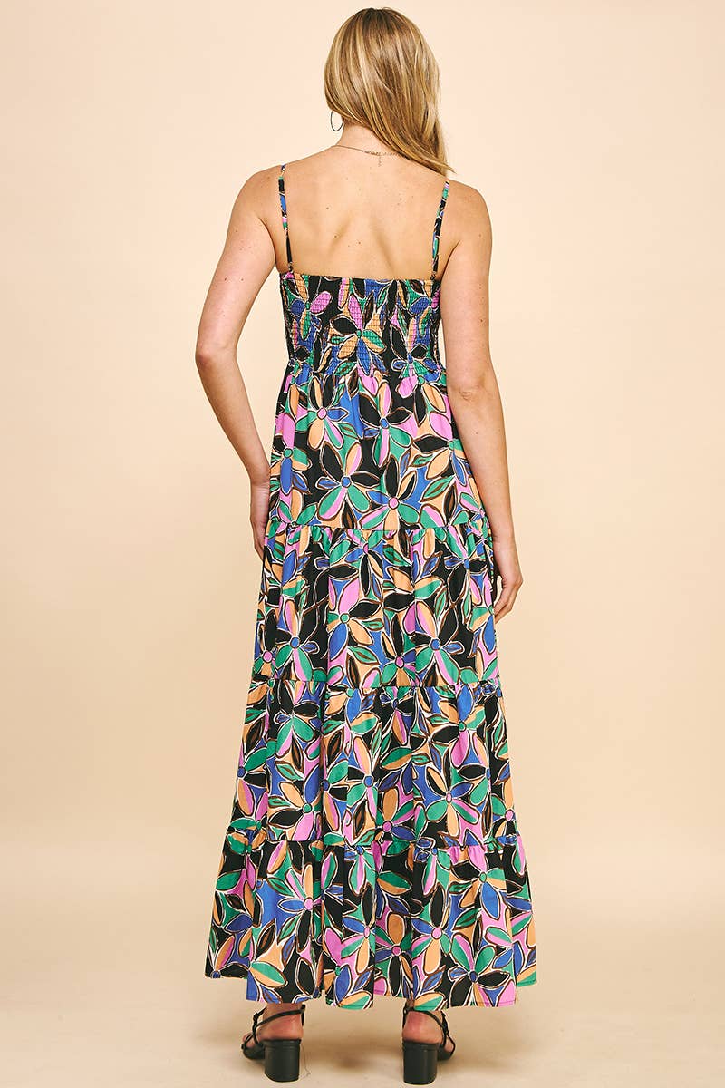 PINCH - SLEEVELESS TIERED MAXI DRESS - BLACK MULTI