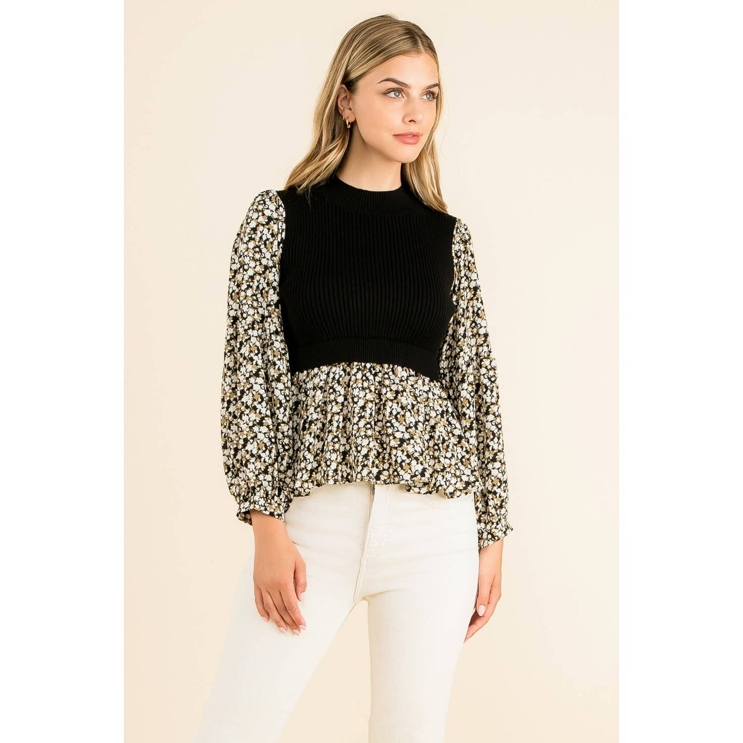 THML - Mixed Meedia Peplum Top