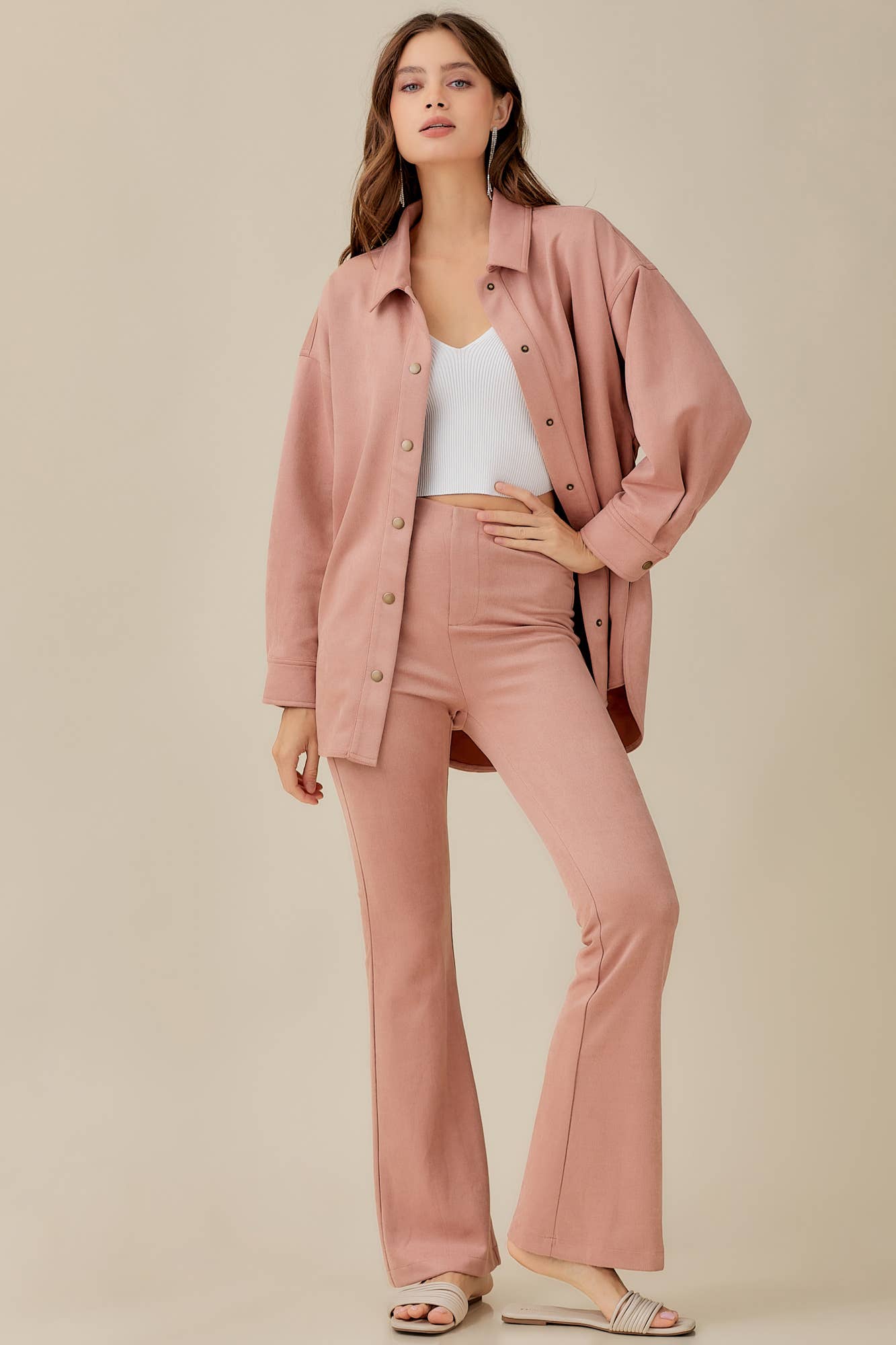 ELASTIC HIGH WAIST SUEDE PANTS: CHOCO BROWN
