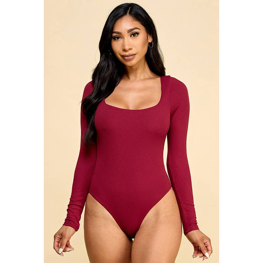 Faith Apparel: SQUARE NECK RED BODYSUIT: RIPE WINE