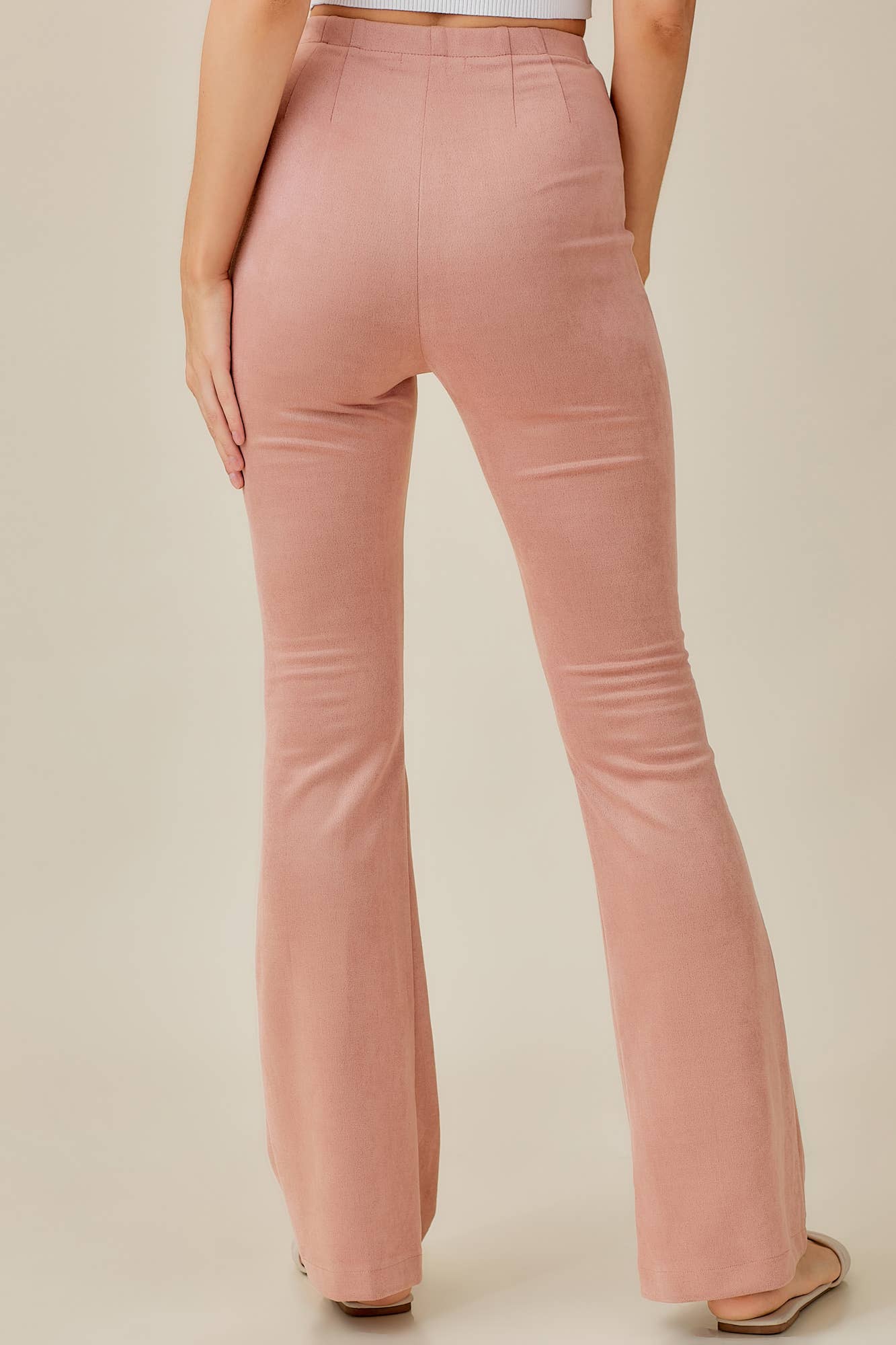 ELASTIC HIGH WAIST SUEDE PANTS: CHOCO BROWN