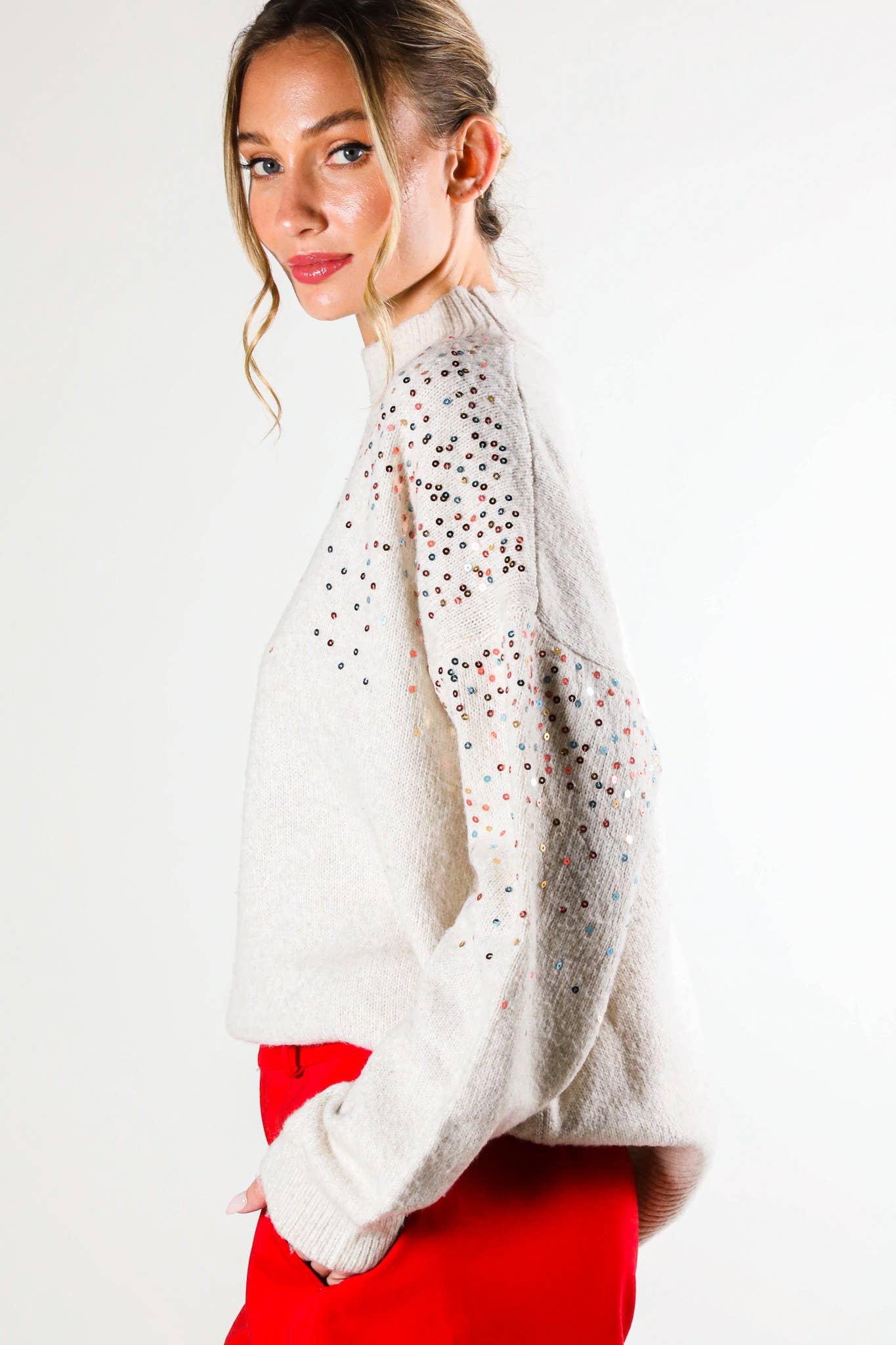Vine&Love: Sequin detail grey sweater top