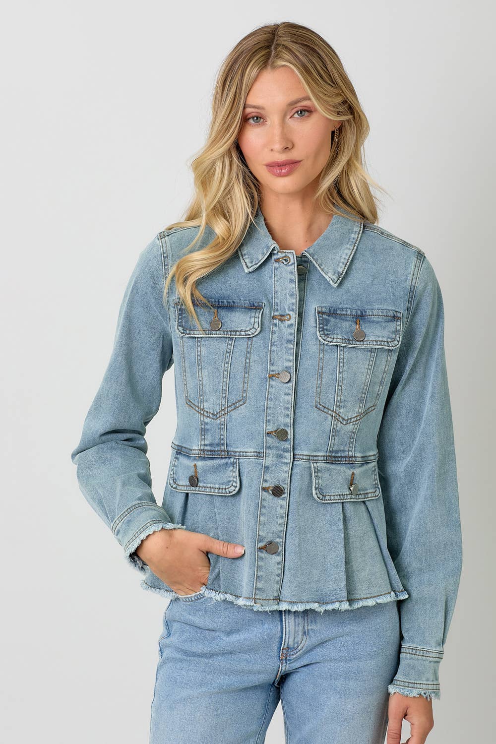Mystree - Washed Denim Peplum Jacket