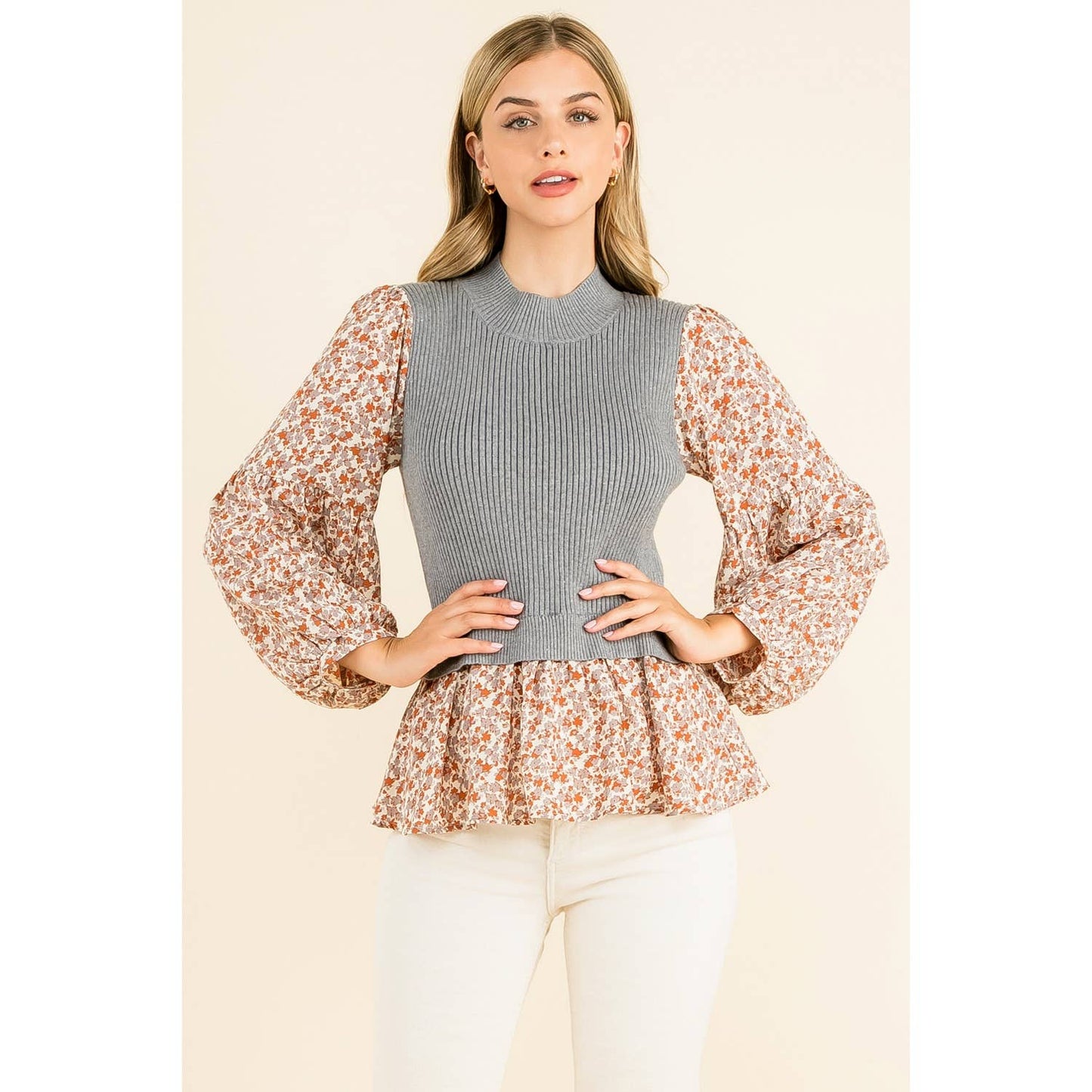 THML - Mixed Meedia Peplum Top