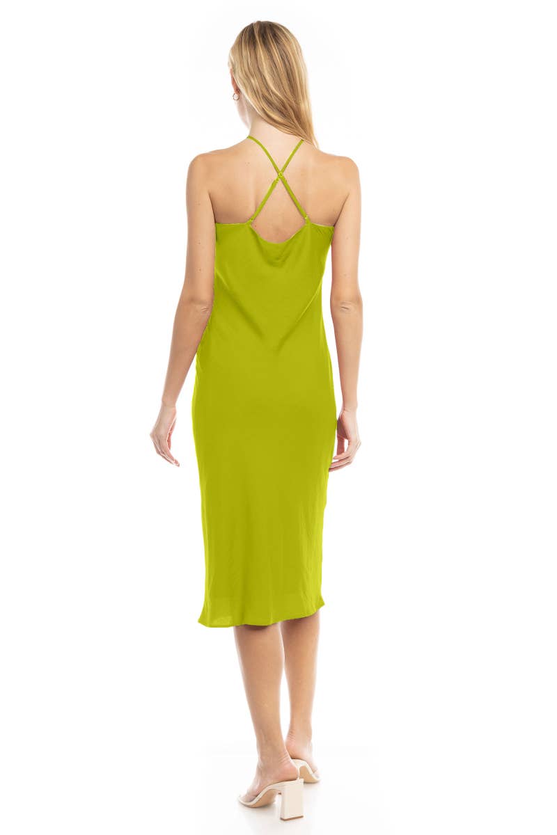 Naked Zebra Satin Halter Neck Midi Dress MIDNIGHT