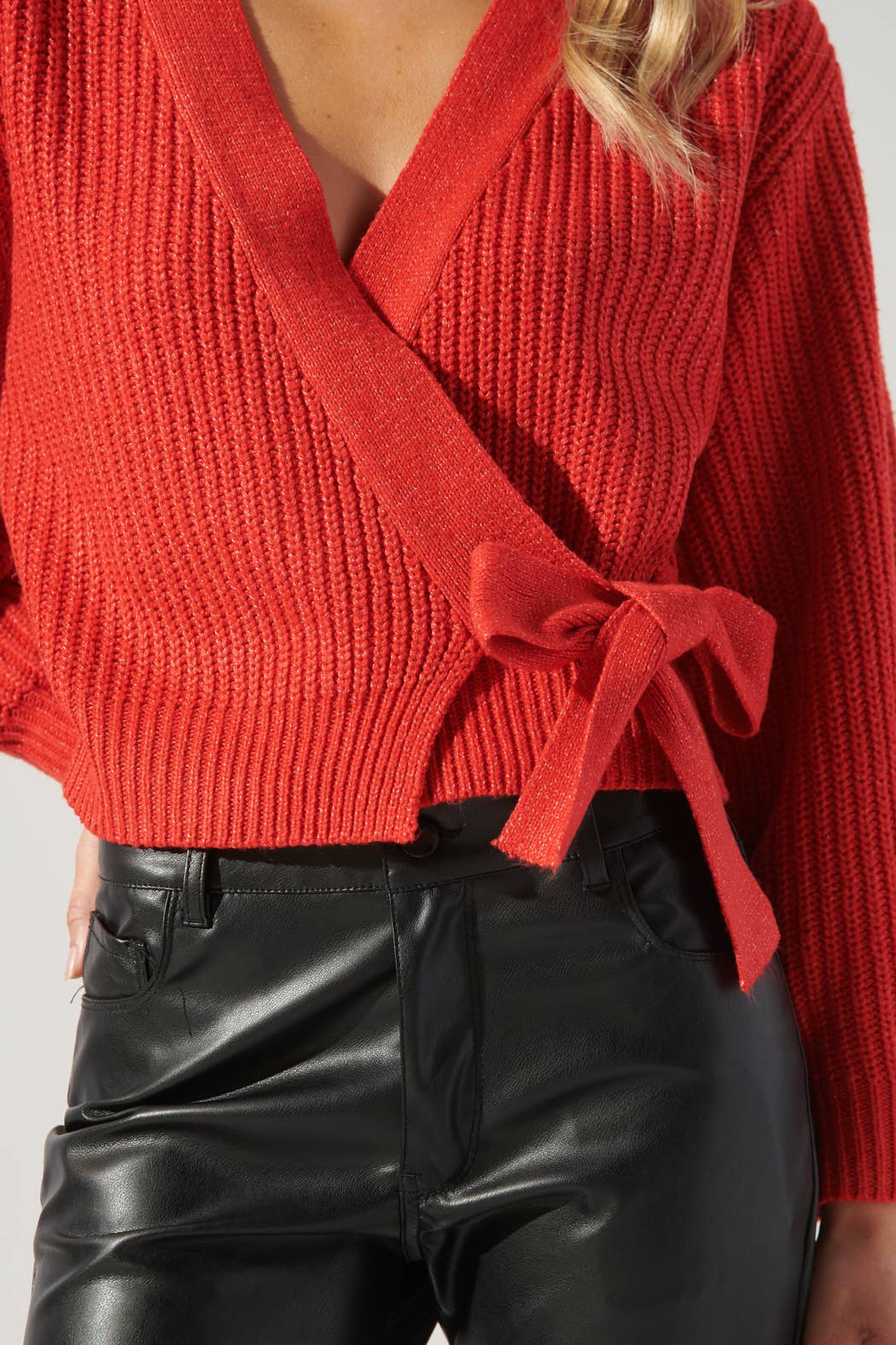Carsyn Cropped Wrap Sweater Top: Red