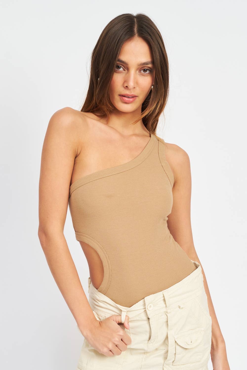 OFF SLEEVE BODYSUIT WITH SIDE CUT OUT