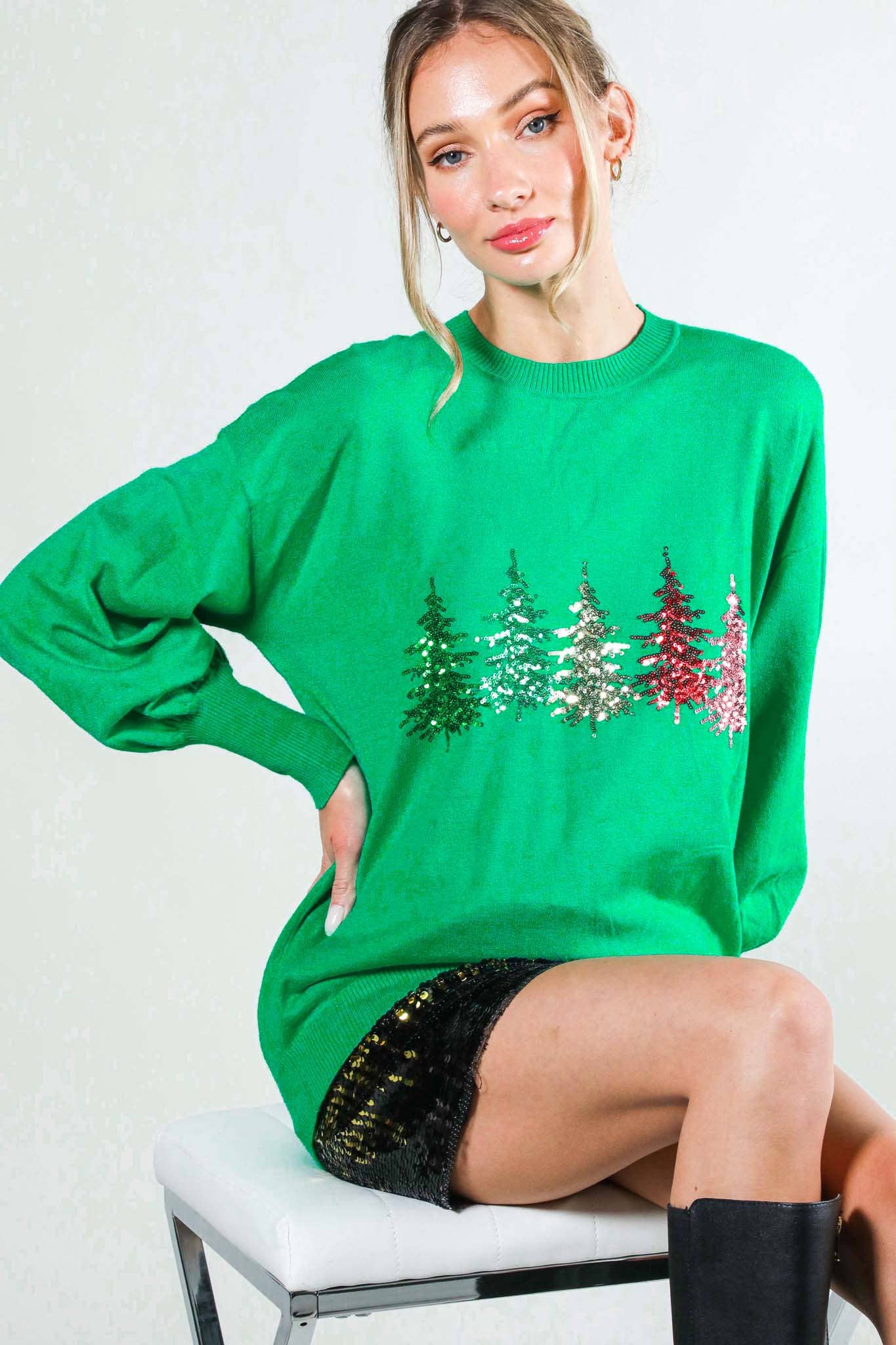 Vine&Love Tree sequin sweater top OFF WHITE