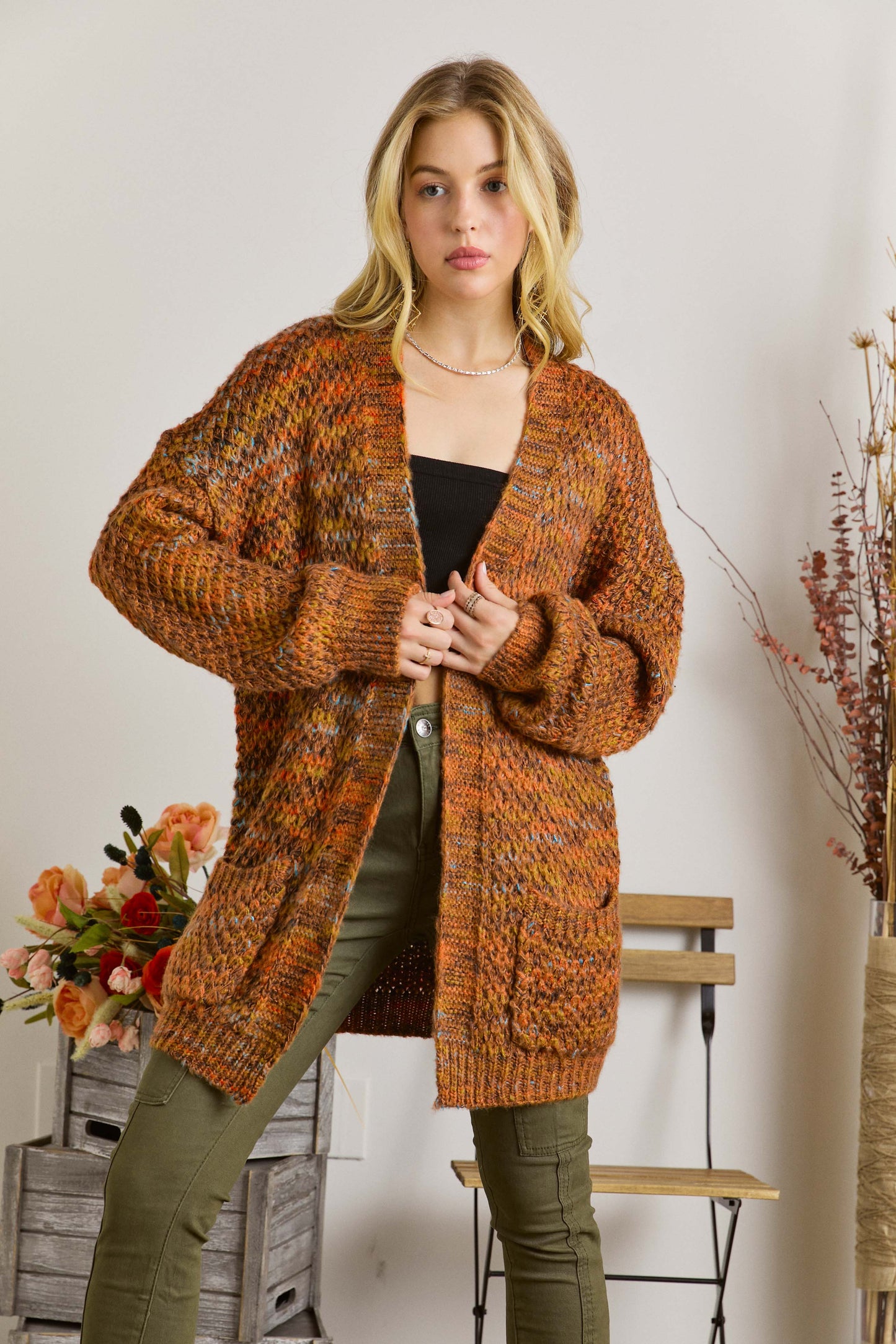 ADORA LA: COMFY KNITTED RUST SWEATER CARDIGAN