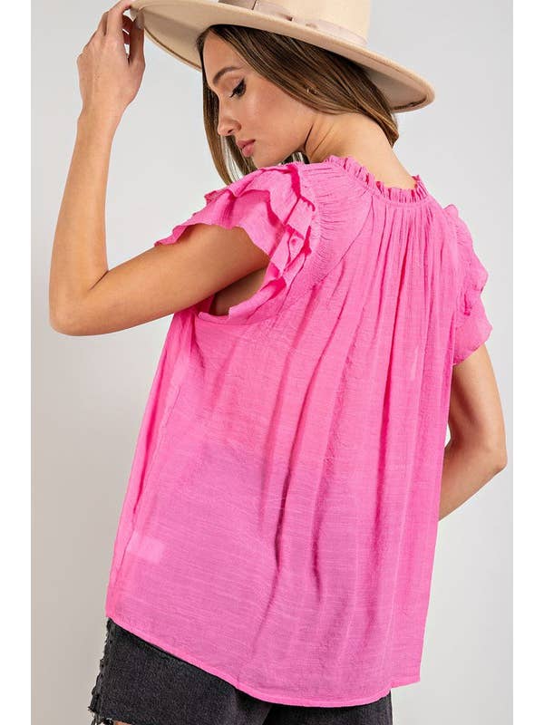 Faith Apparel - BUBBLE GUM RUFFLE SLEEVES BLOUSE
