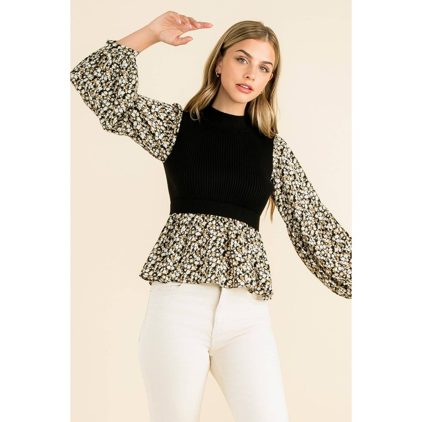 THML - Mixed Meedia Peplum Top