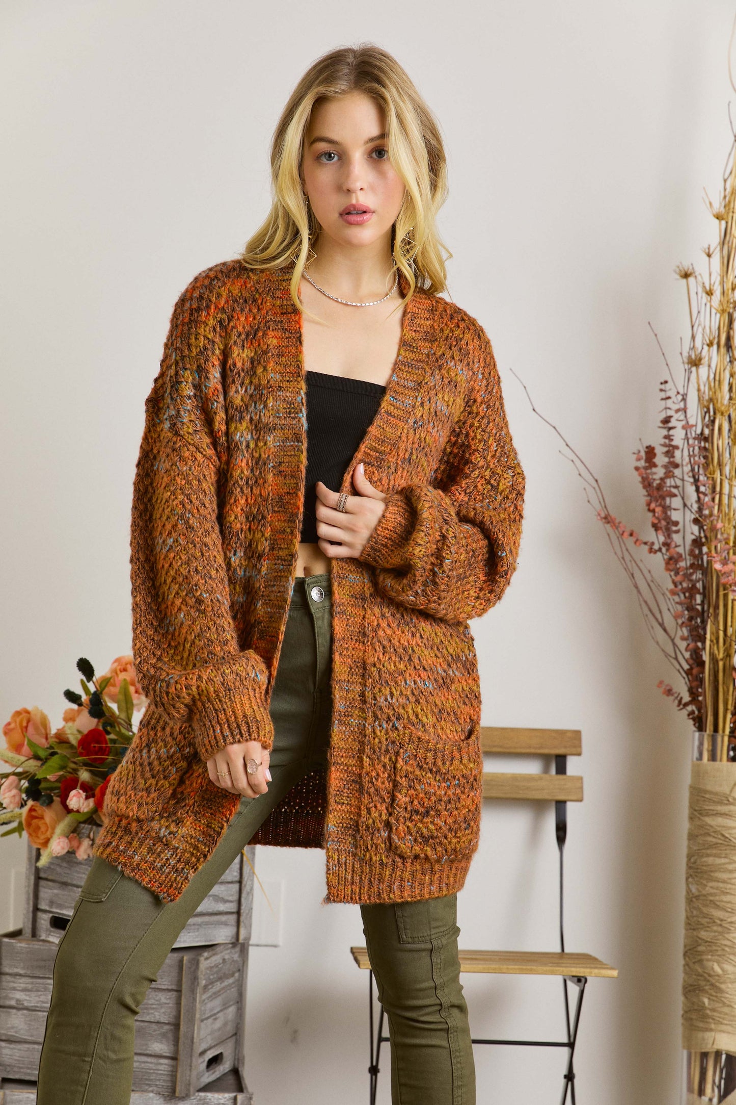 ADORA LA: COMFY KNITTED RUST SWEATER CARDIGAN