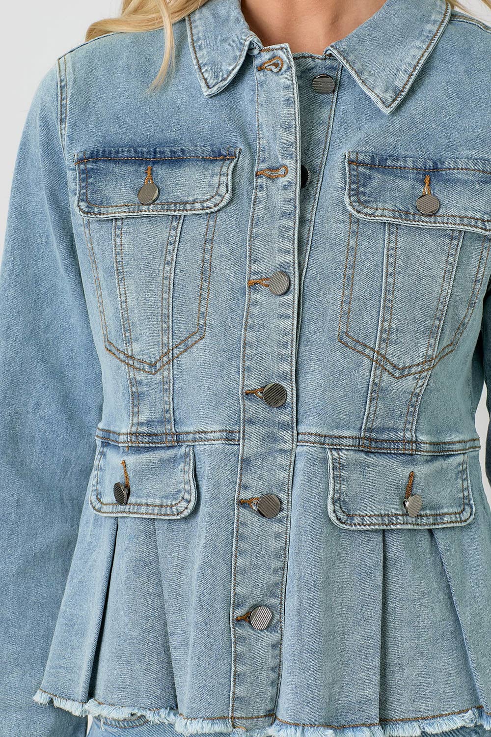 Mystree - Washed Denim Peplum Jacket