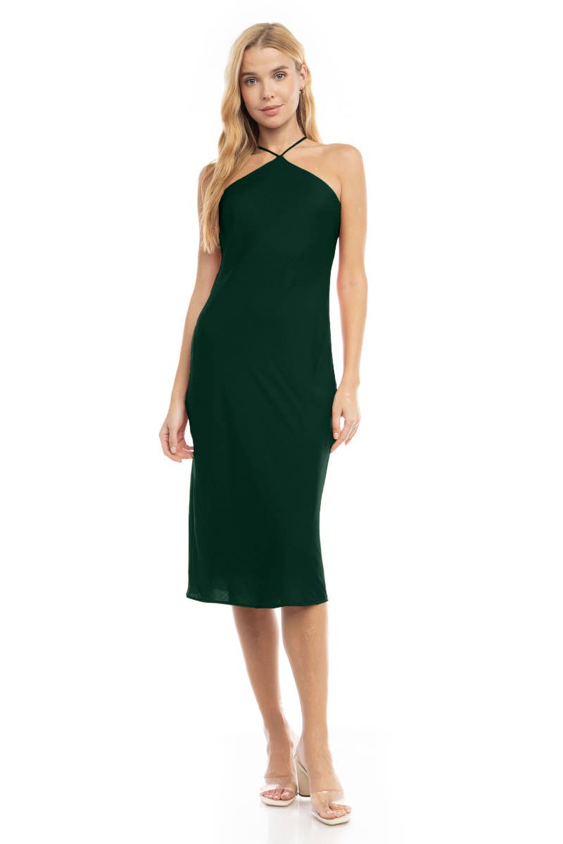 Naked Zebra Satin Halter Neck Midi Dress MIDNIGHT