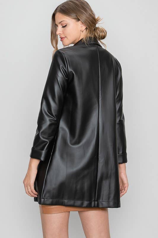 Lemon Tree: Black Pleather Oversized Blazer Jacket