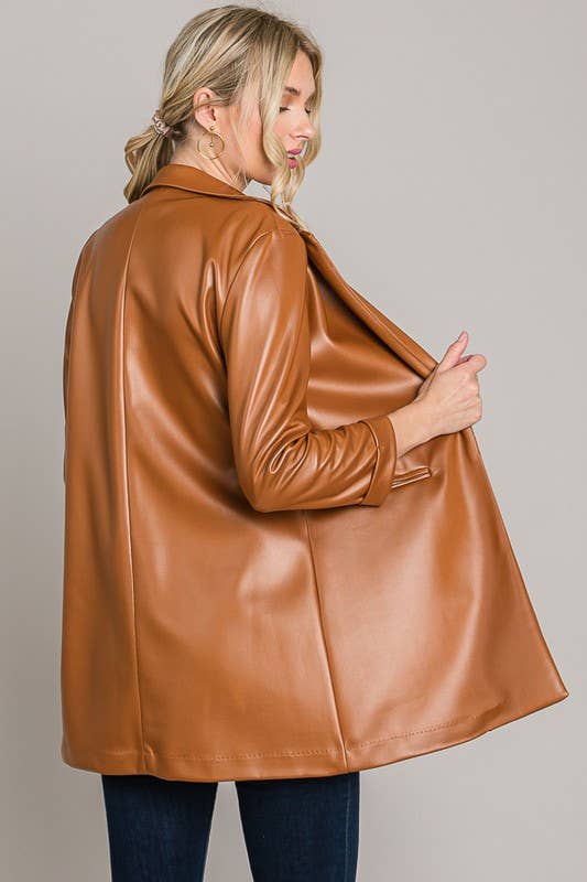 Lemon Tree: Black Pleather Oversized Blazer Jacket